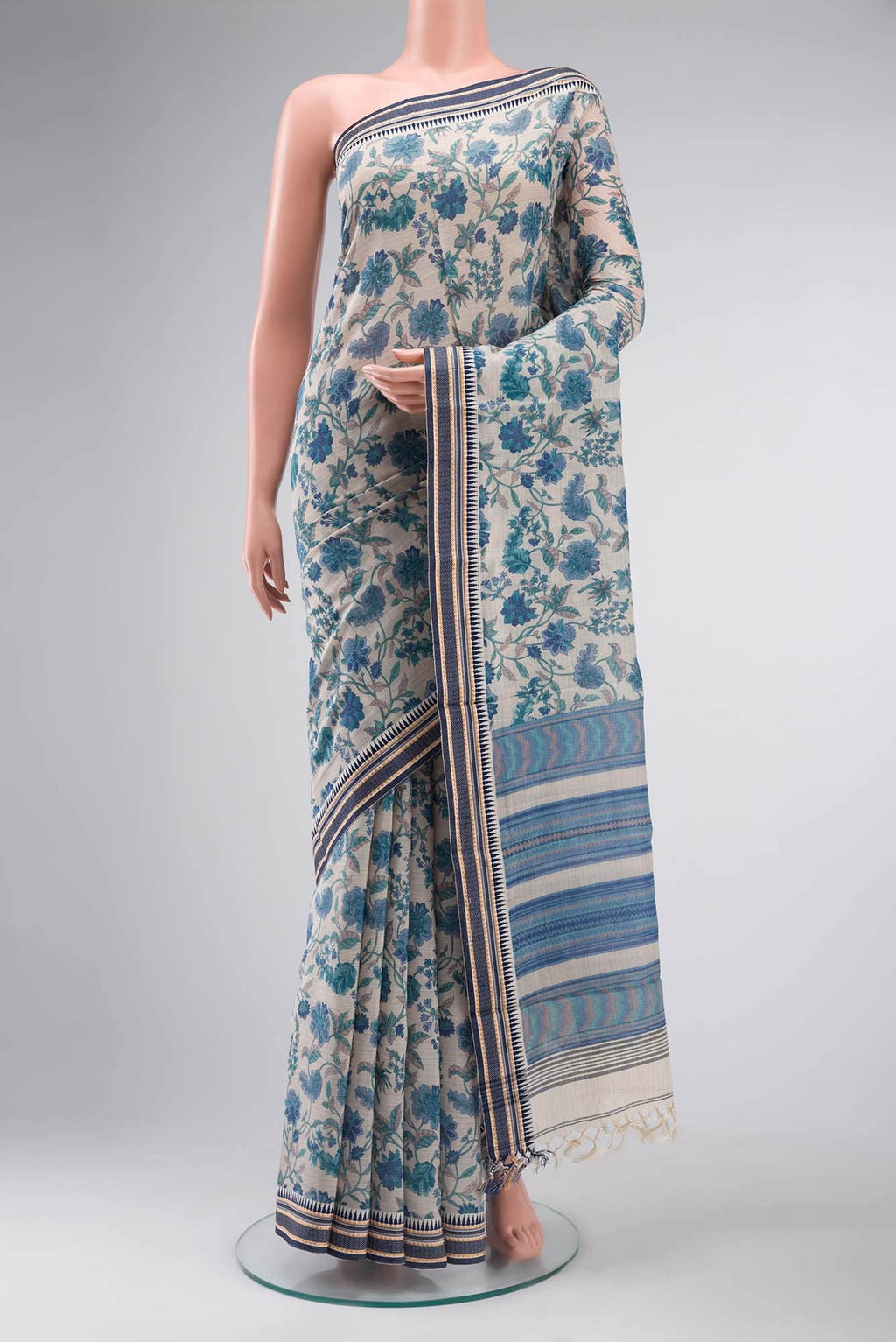 Cream Tussar Silk Saree