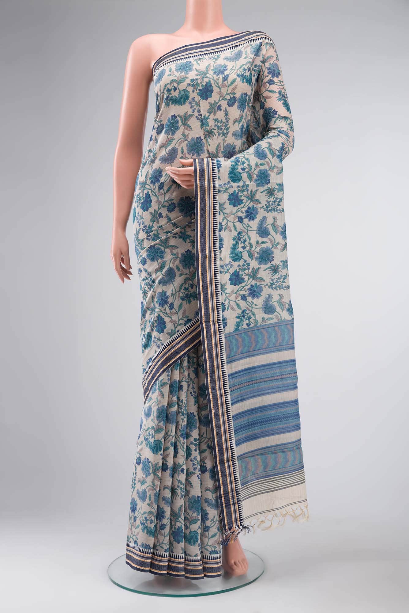 Cream Tussar Silk Saree