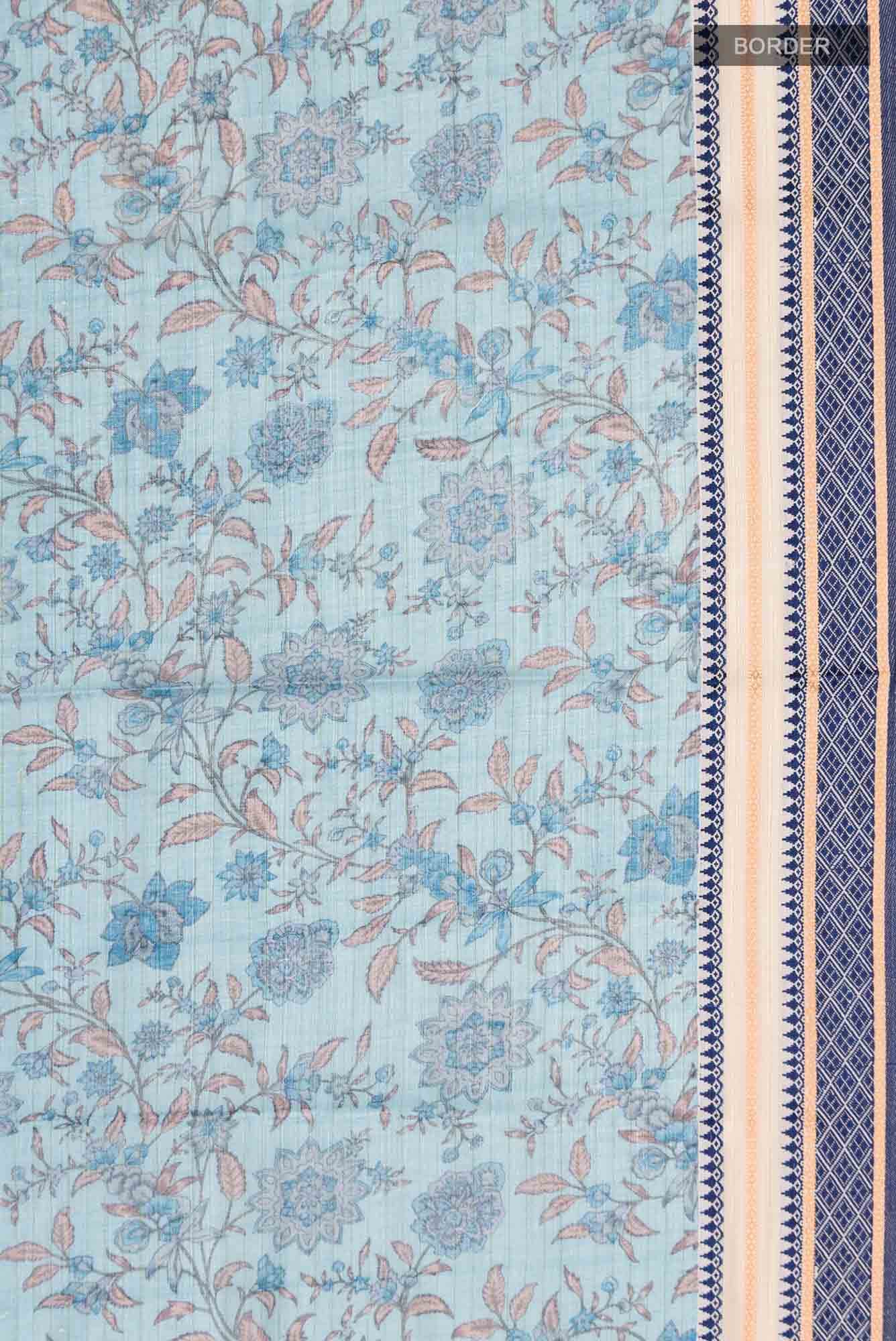 Blue Tussar Silk Saree