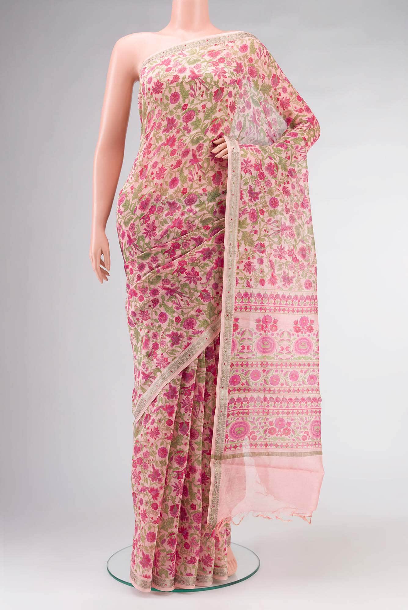 Coral Chanderi Silk Cotton Saree