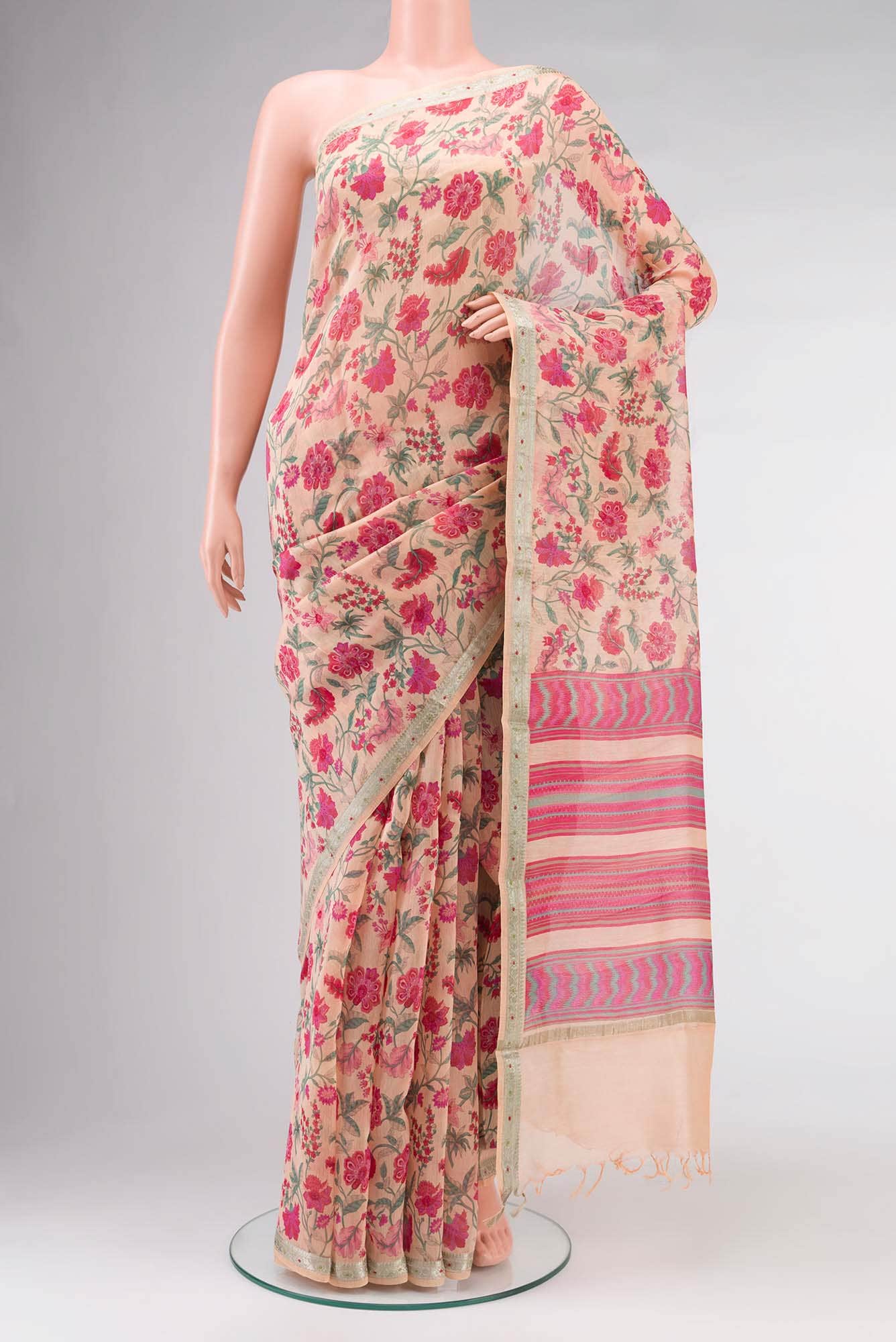 Peach Chanderi Silk Cotton Saree