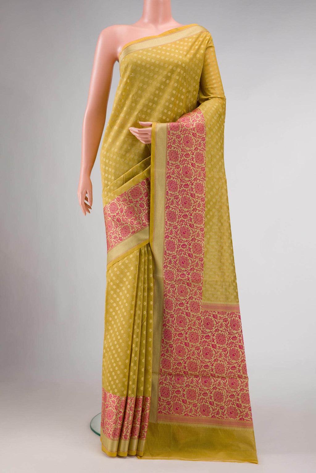 Mehandi Green Blended Chanderi Silk Saree