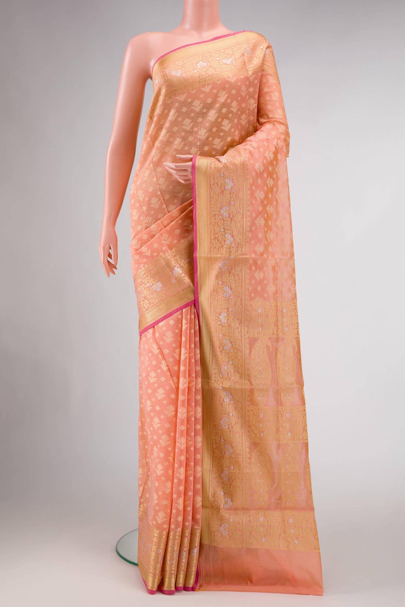 Peach Blended Chanderi Silk Saree