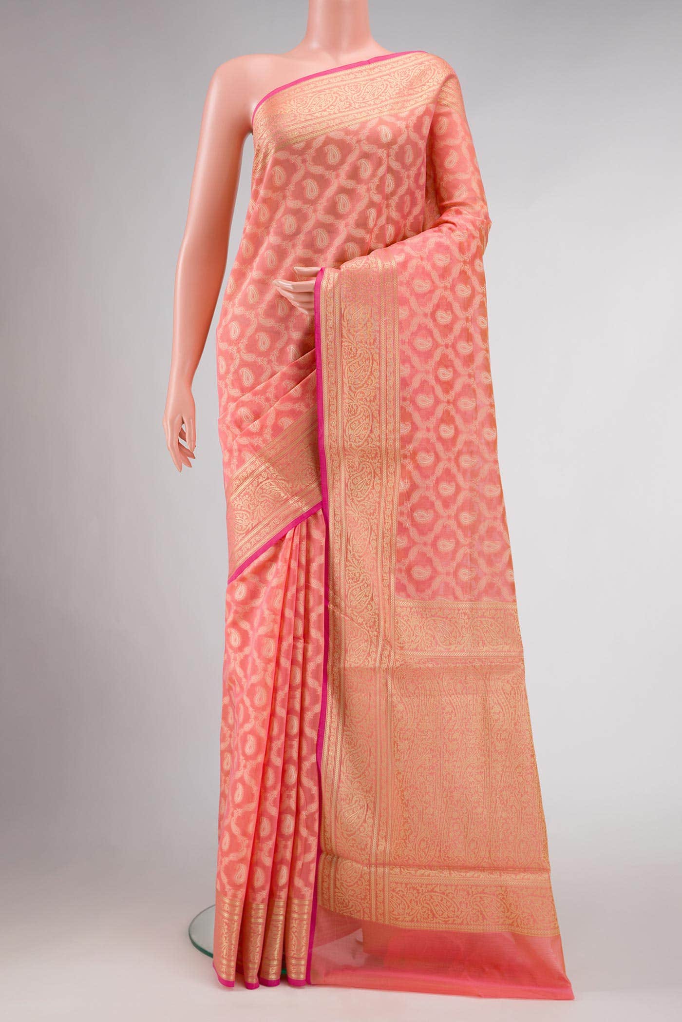 Peach Blended Chanderi Silk Saree