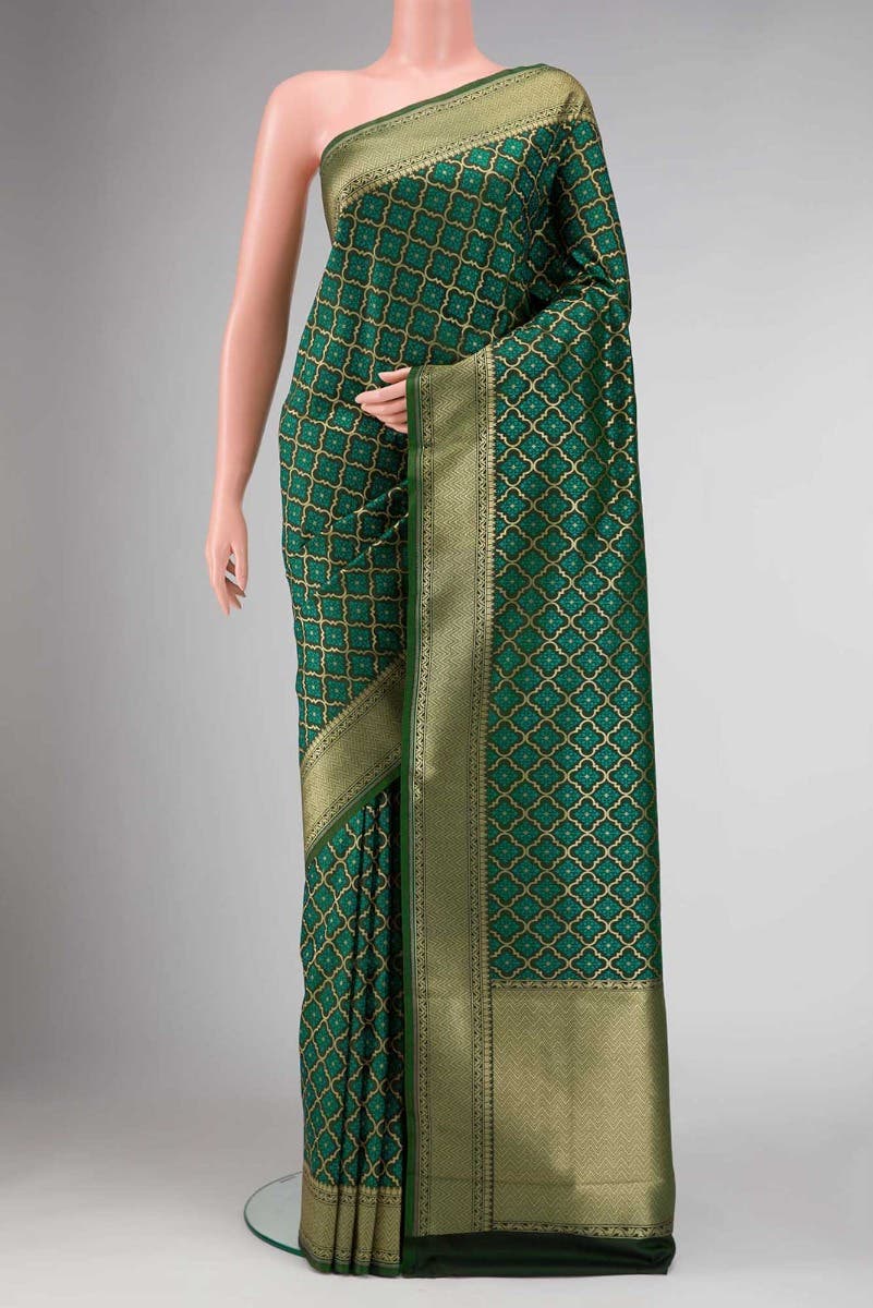 Bottle Green Dual Tone Blended Banarasi Silk Saree