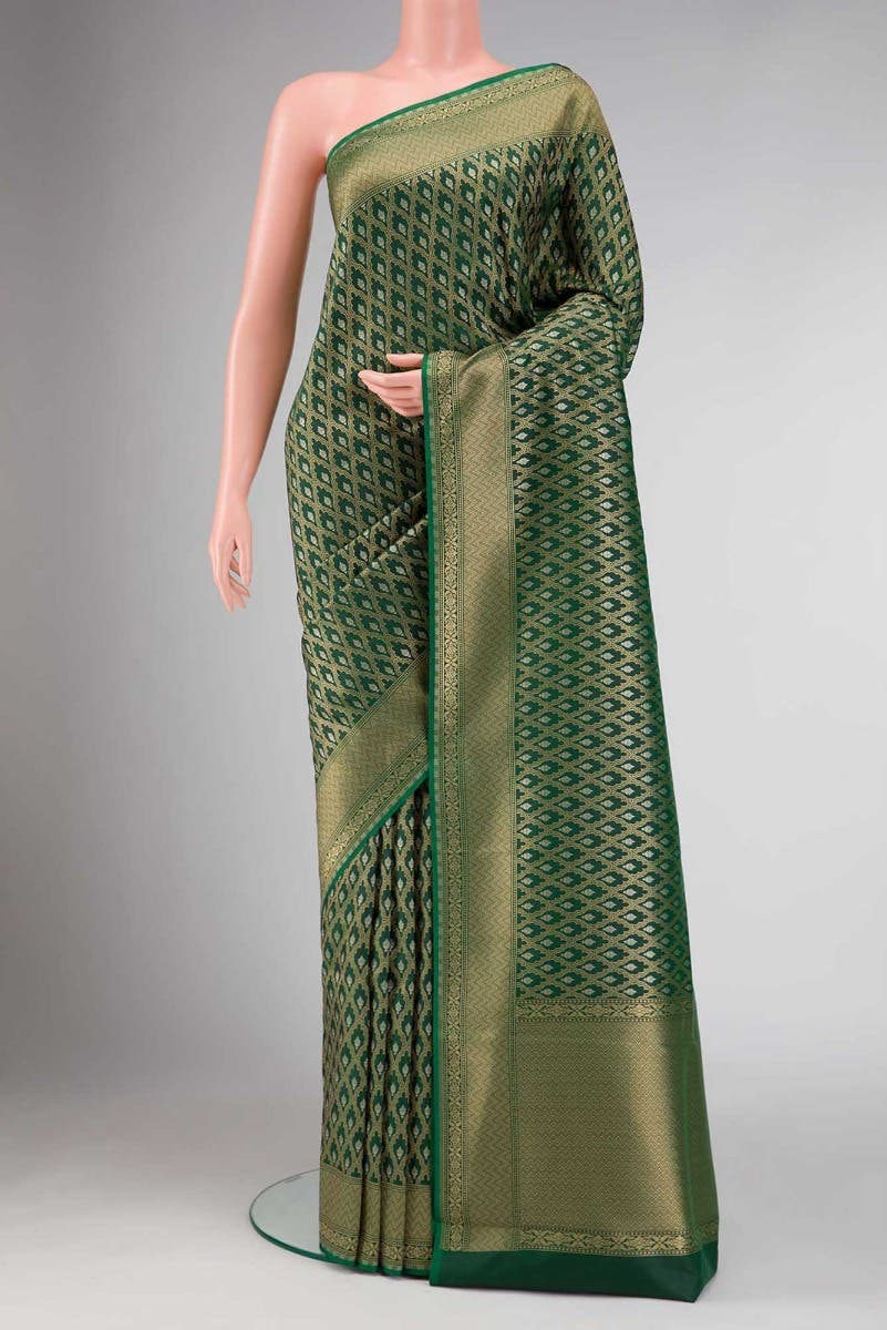Bottle Green Dual Tone Blended Banarasi Silk Saree