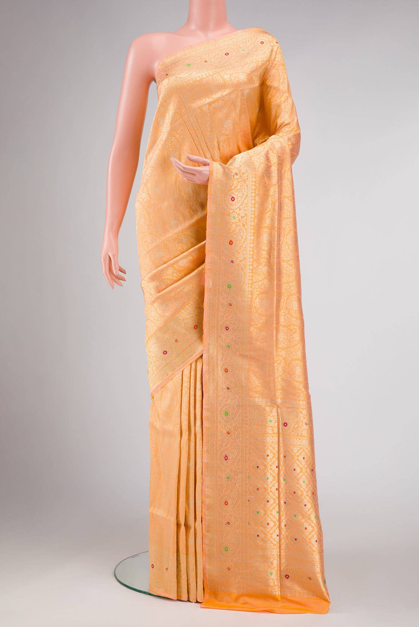 Golden Peach Banarasi Silk Saree