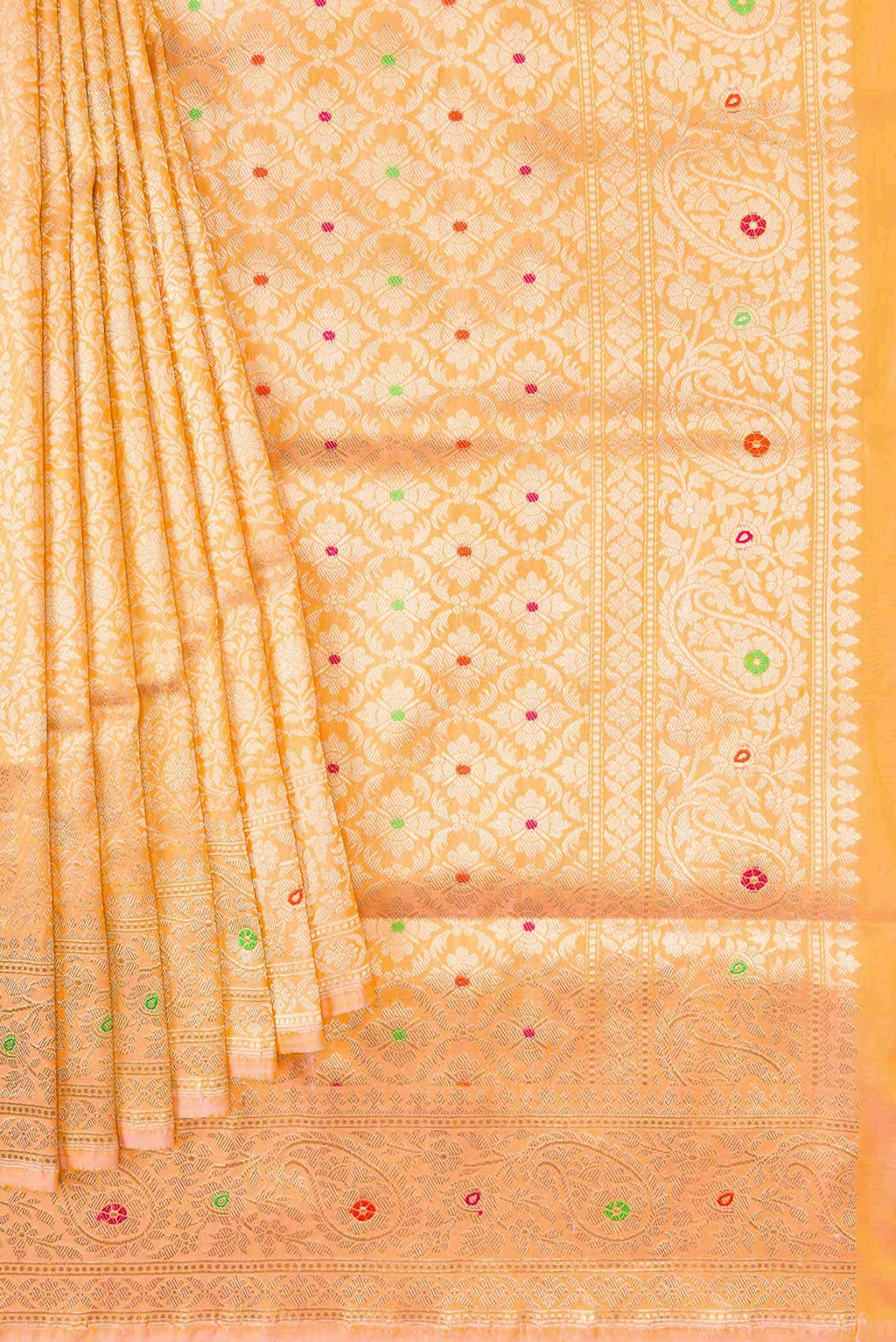 Golden Peach Banarasi Silk Saree