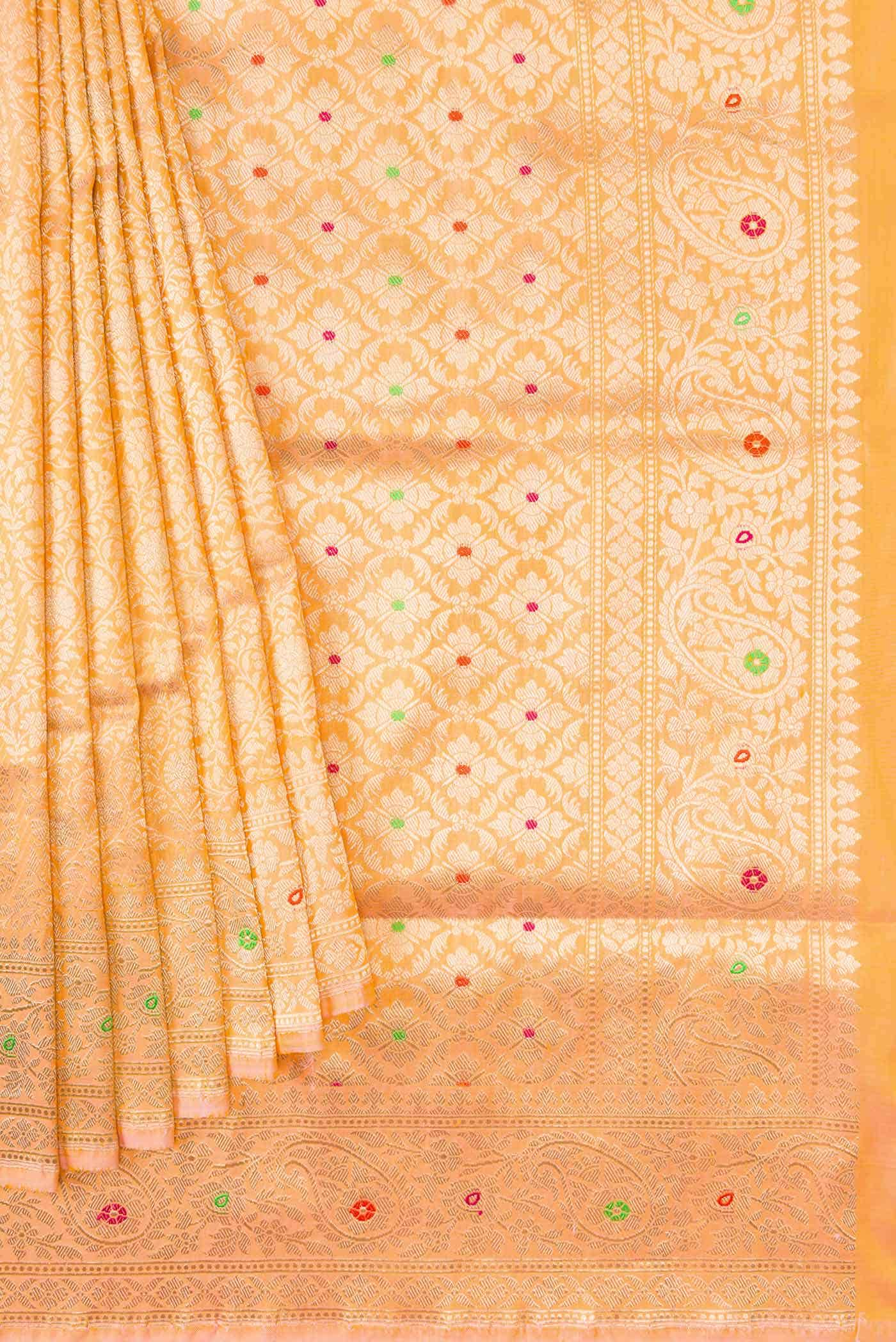 Golden Peach Banarasi Silk Saree