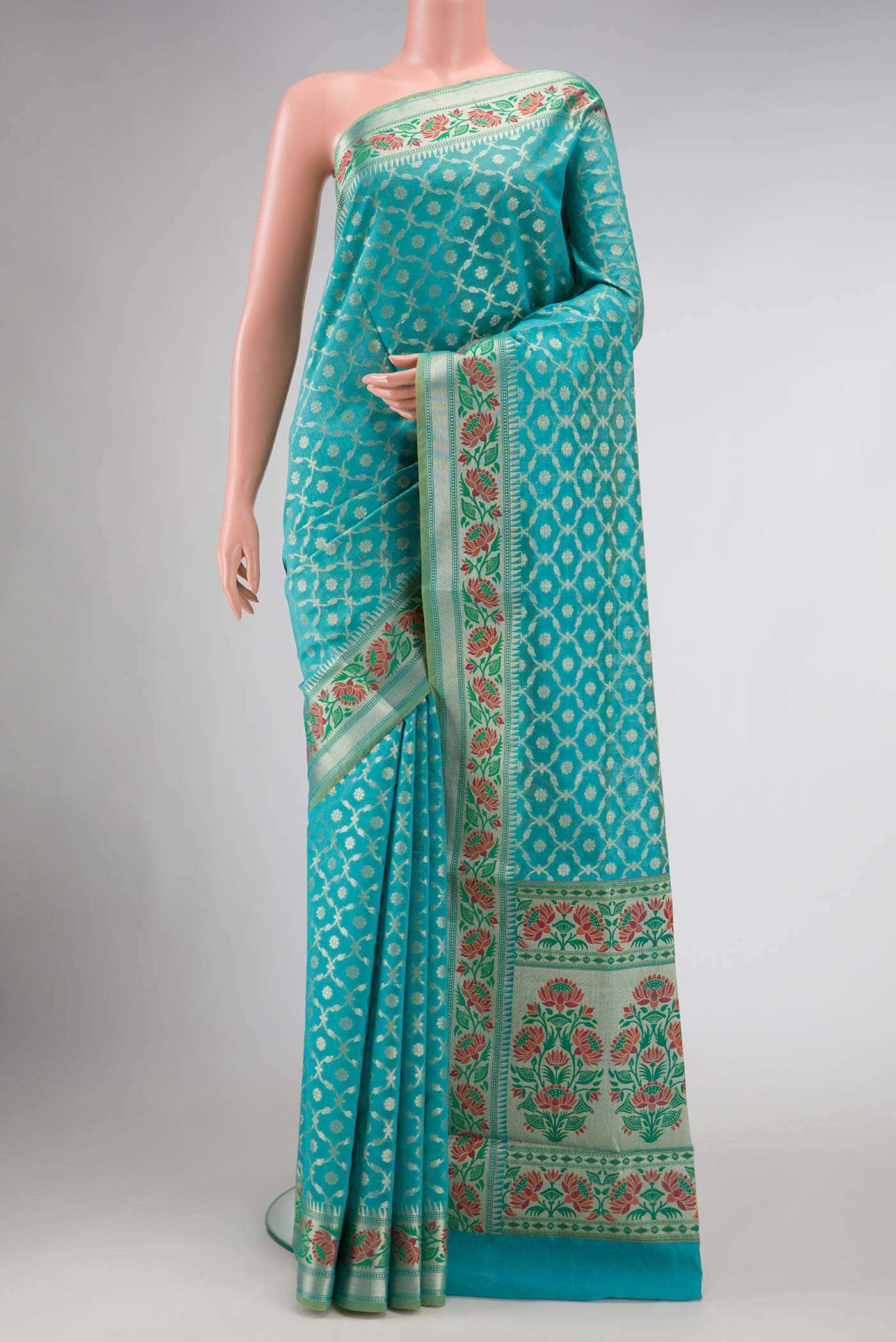 Sky Blue Blended Chanderi Silk Saree