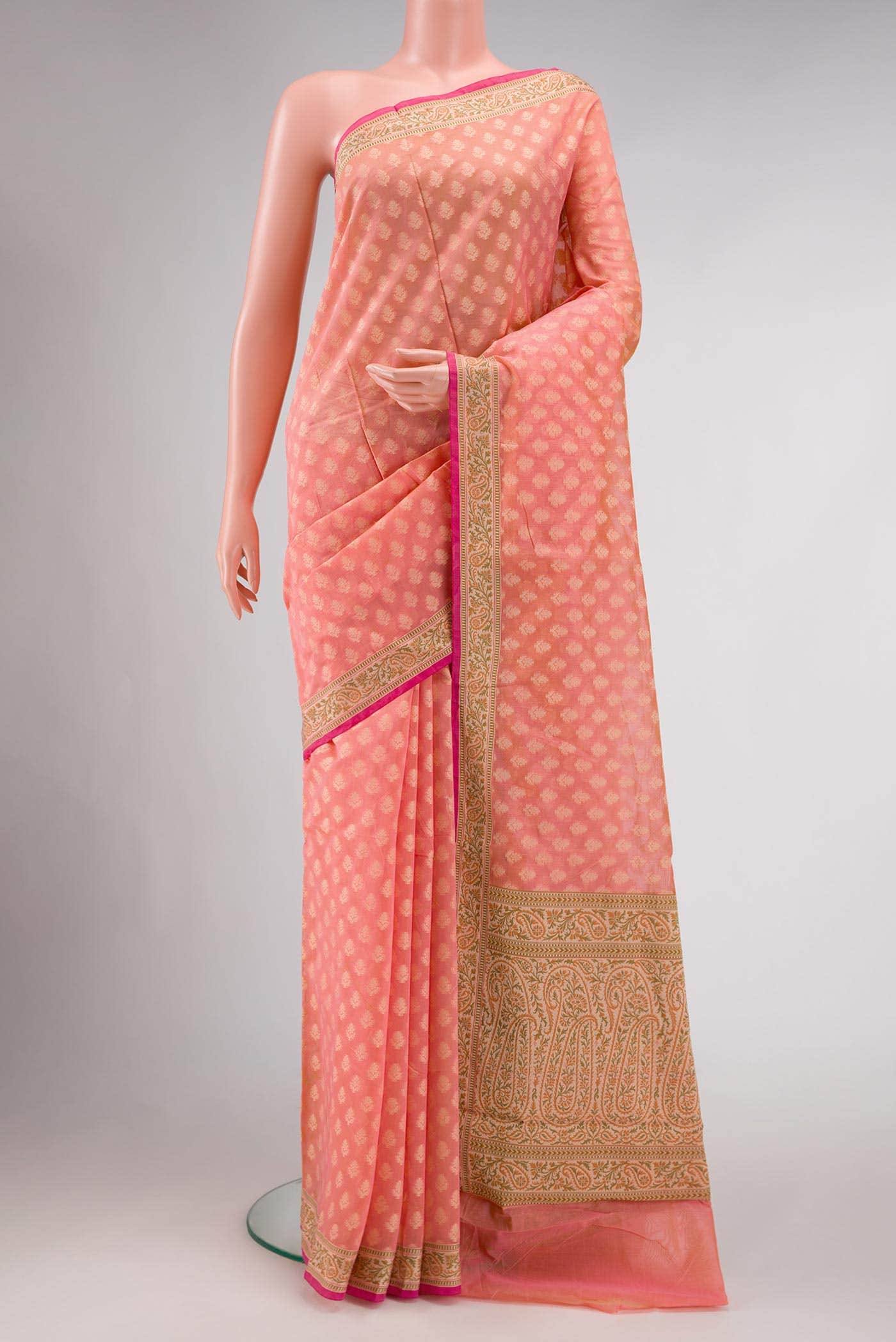 Golden Peach Blended Chanderi Silk Saree