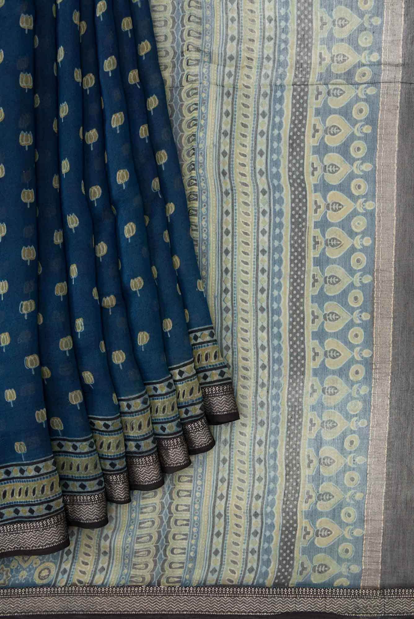 Blue Dual Tone Chanderi Silk Saree