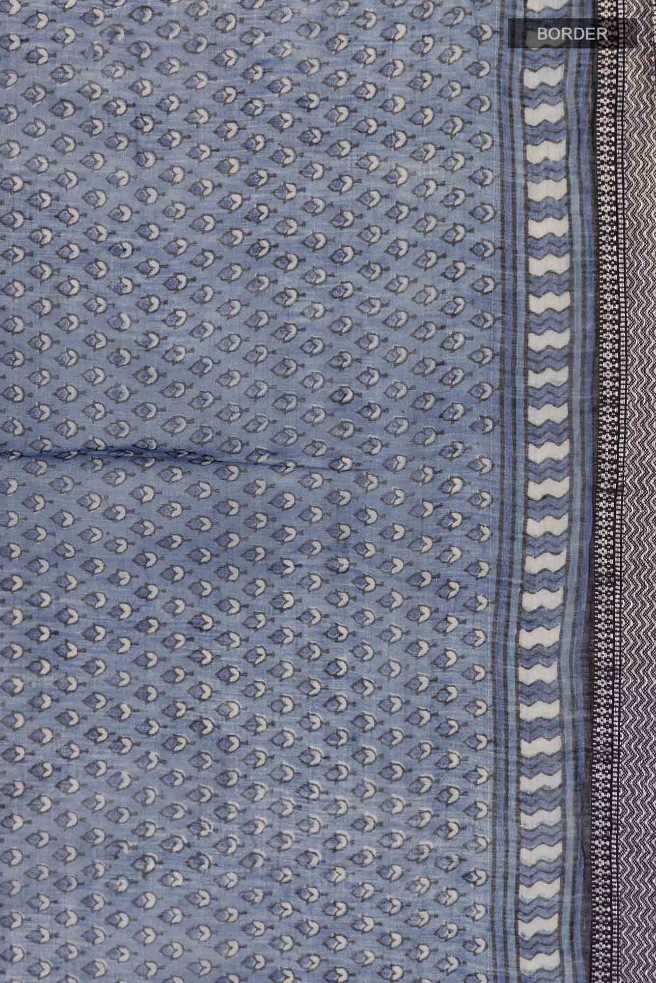 Blue Grey Maheshwari Silk Cotton Saree