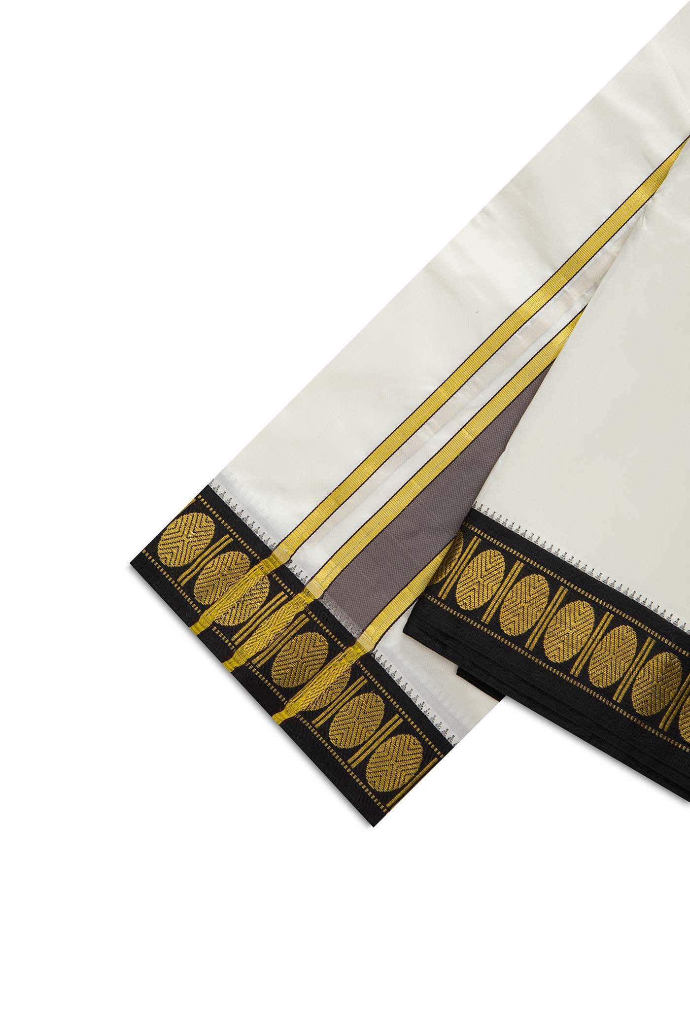 Off White Silk Dhoti With Angavastram (9X 5) Muzham