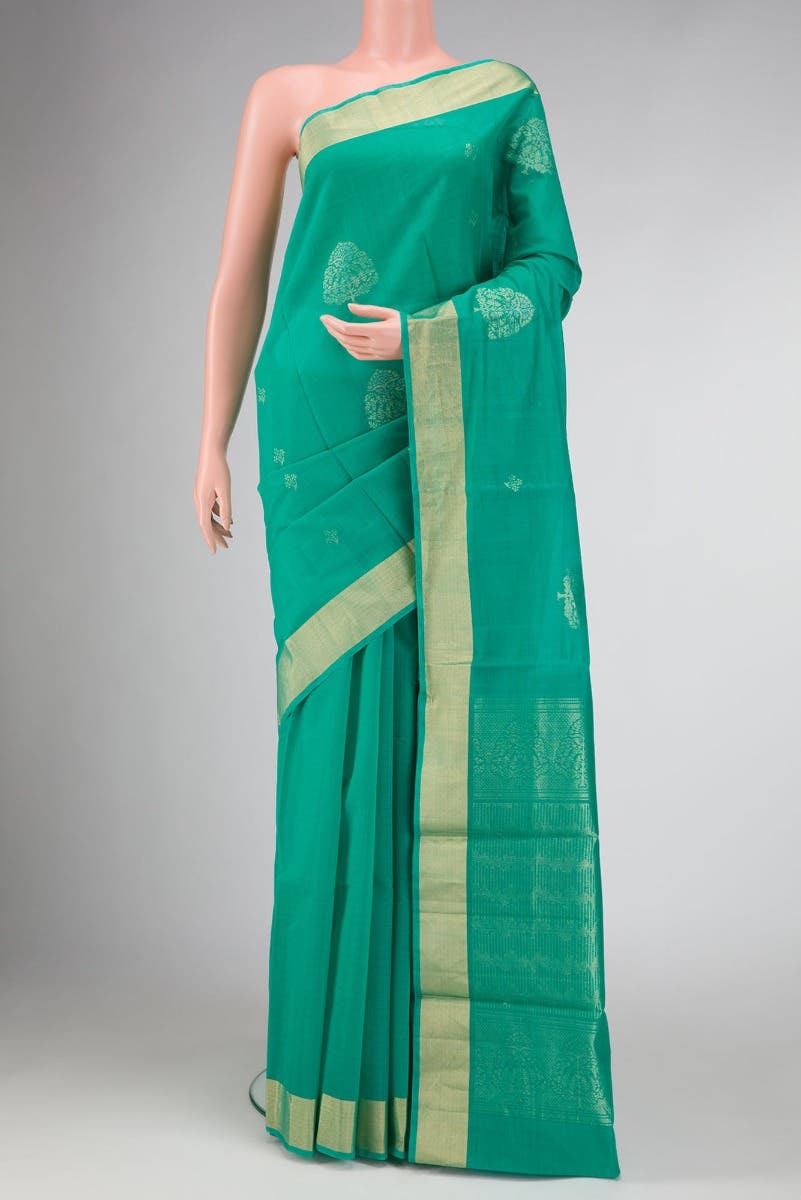 Sea Green Dual Tone Silk Cotton Saree