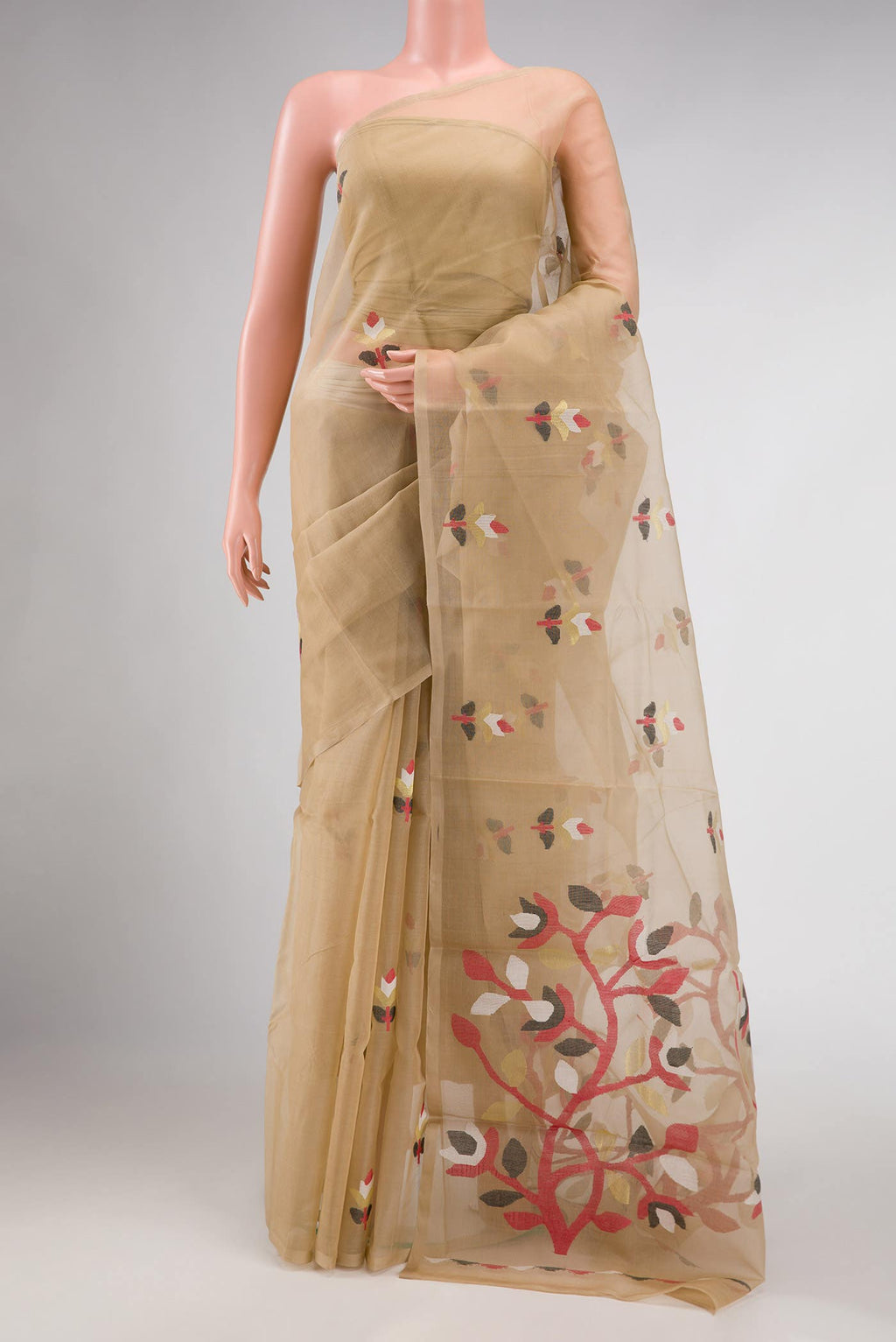Beige Muslin Silk Saree