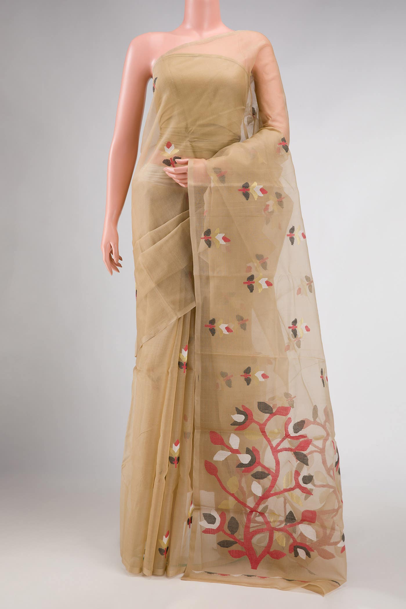 Beige Muslin Silk Saree