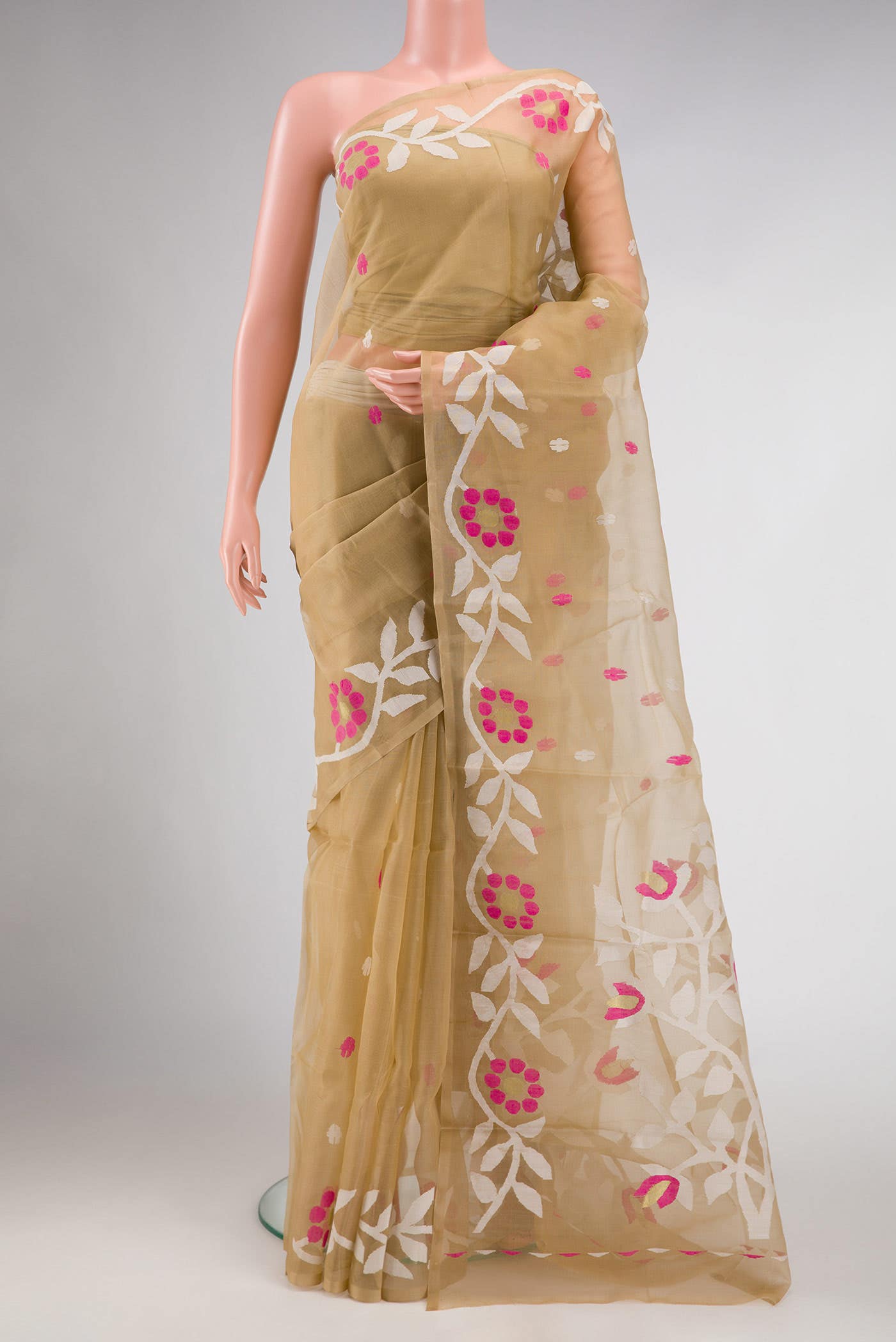 Beige Muslin Silk Saree