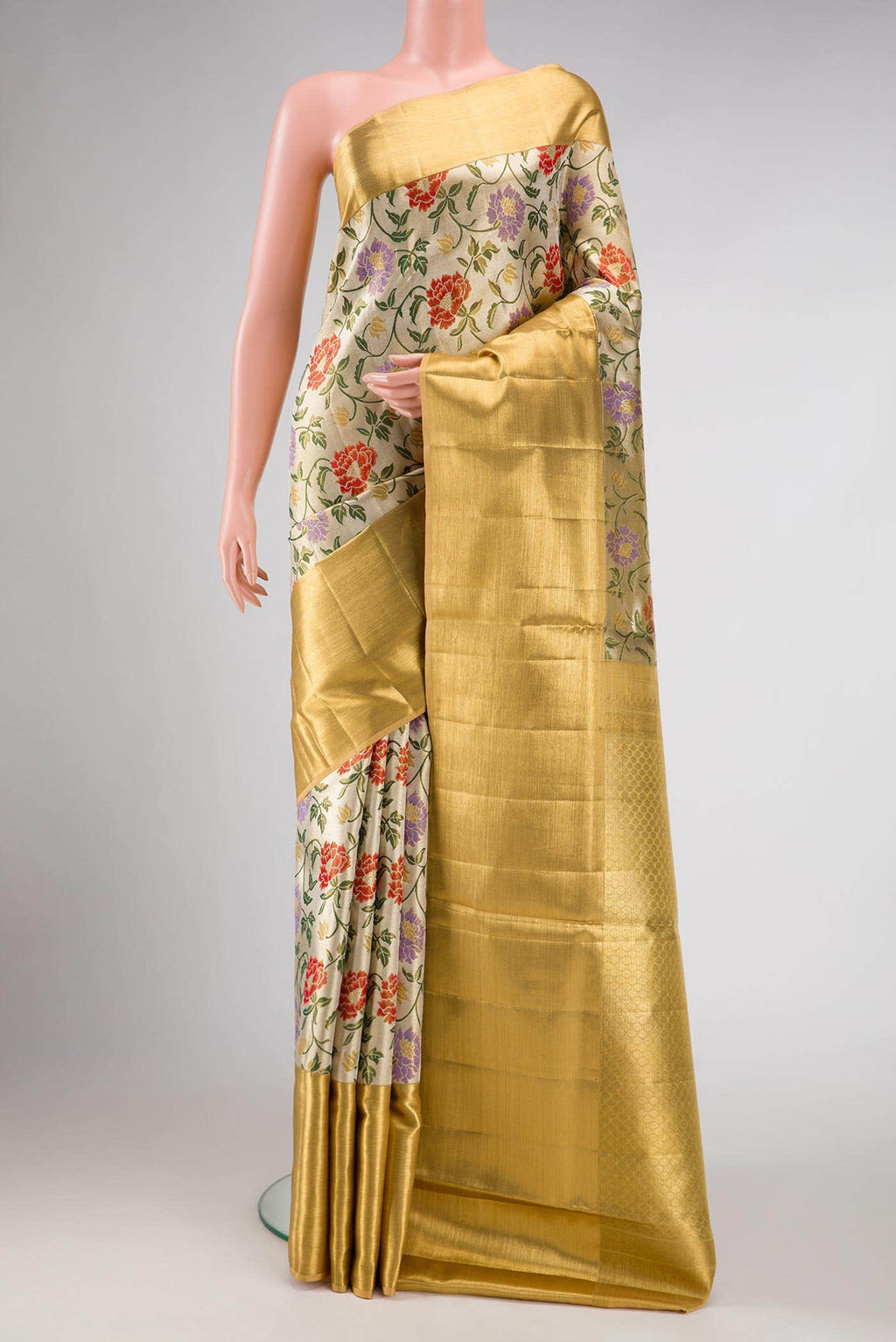 Gold Dual Tone Kanchipuram Tissue Silk Saree