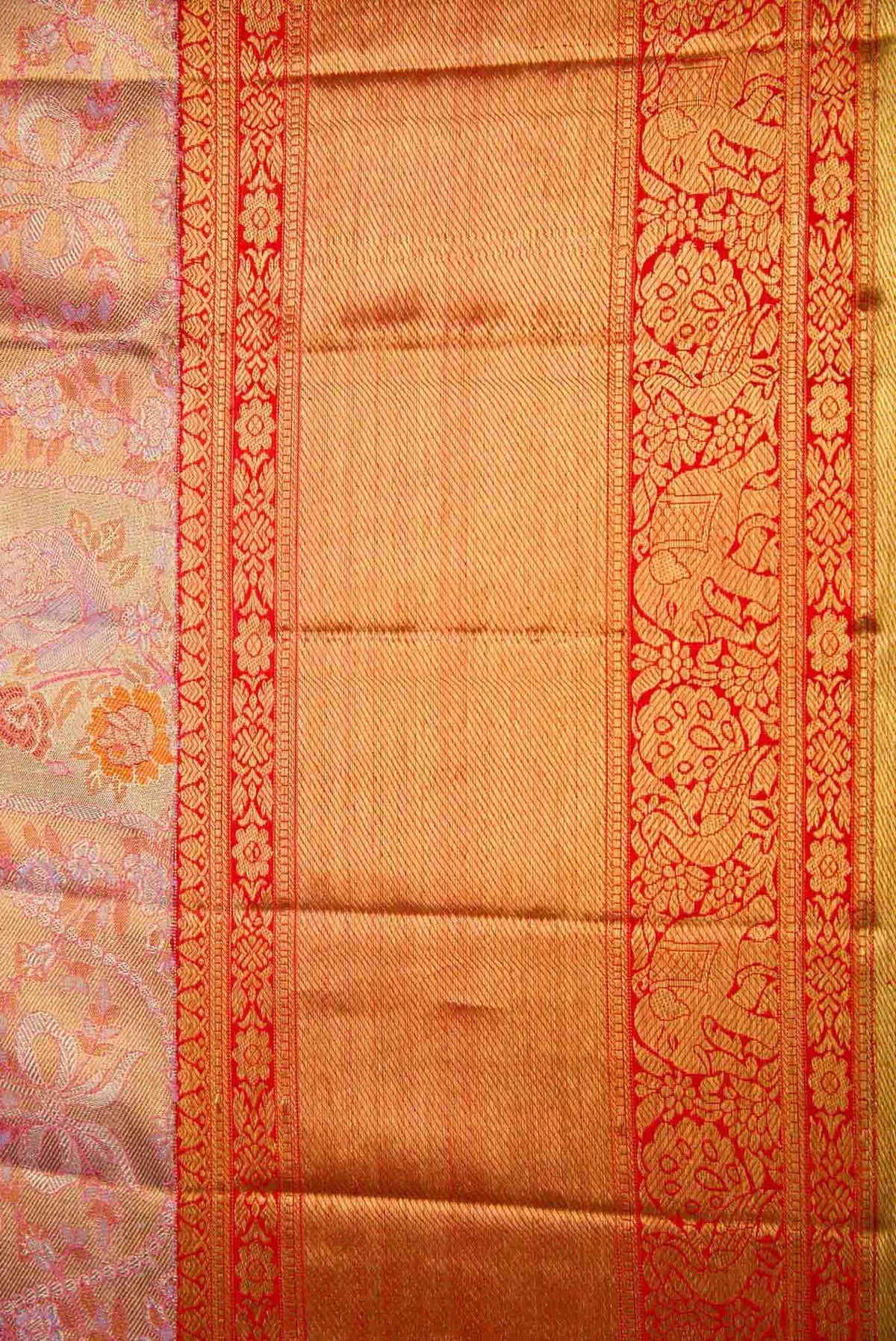 Pink Dual Tone Kanjivaram Tissue Silk Saree