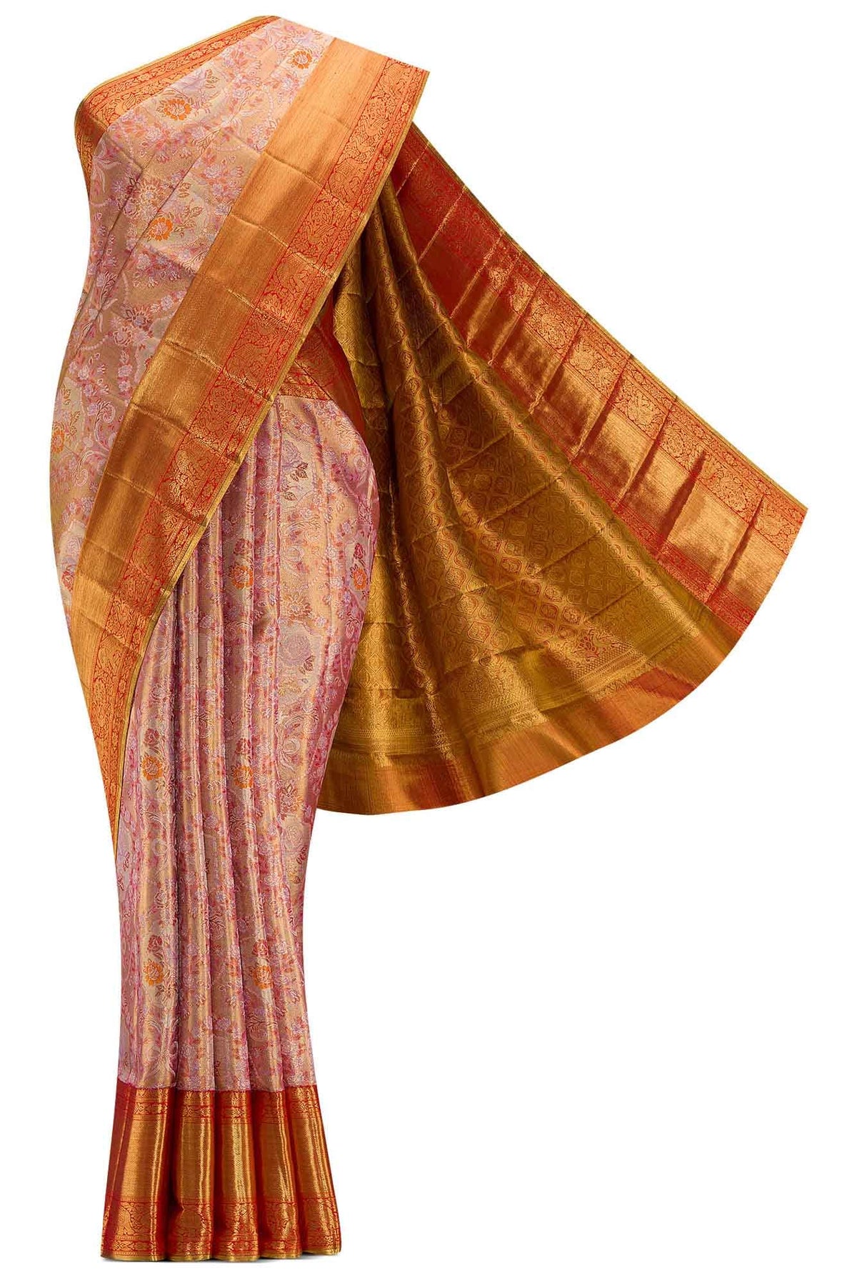 Pink Dual Tone Kanjivaram Tissue Silk Saree