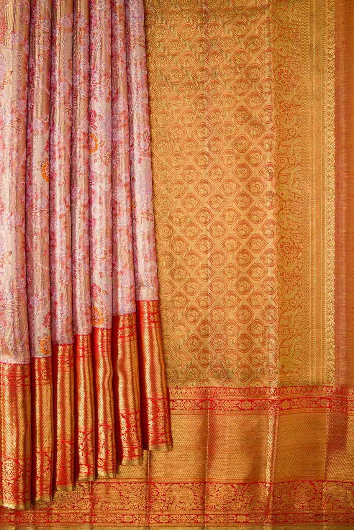 Pink Dual Tone Kanjivaram Tissue Silk Saree