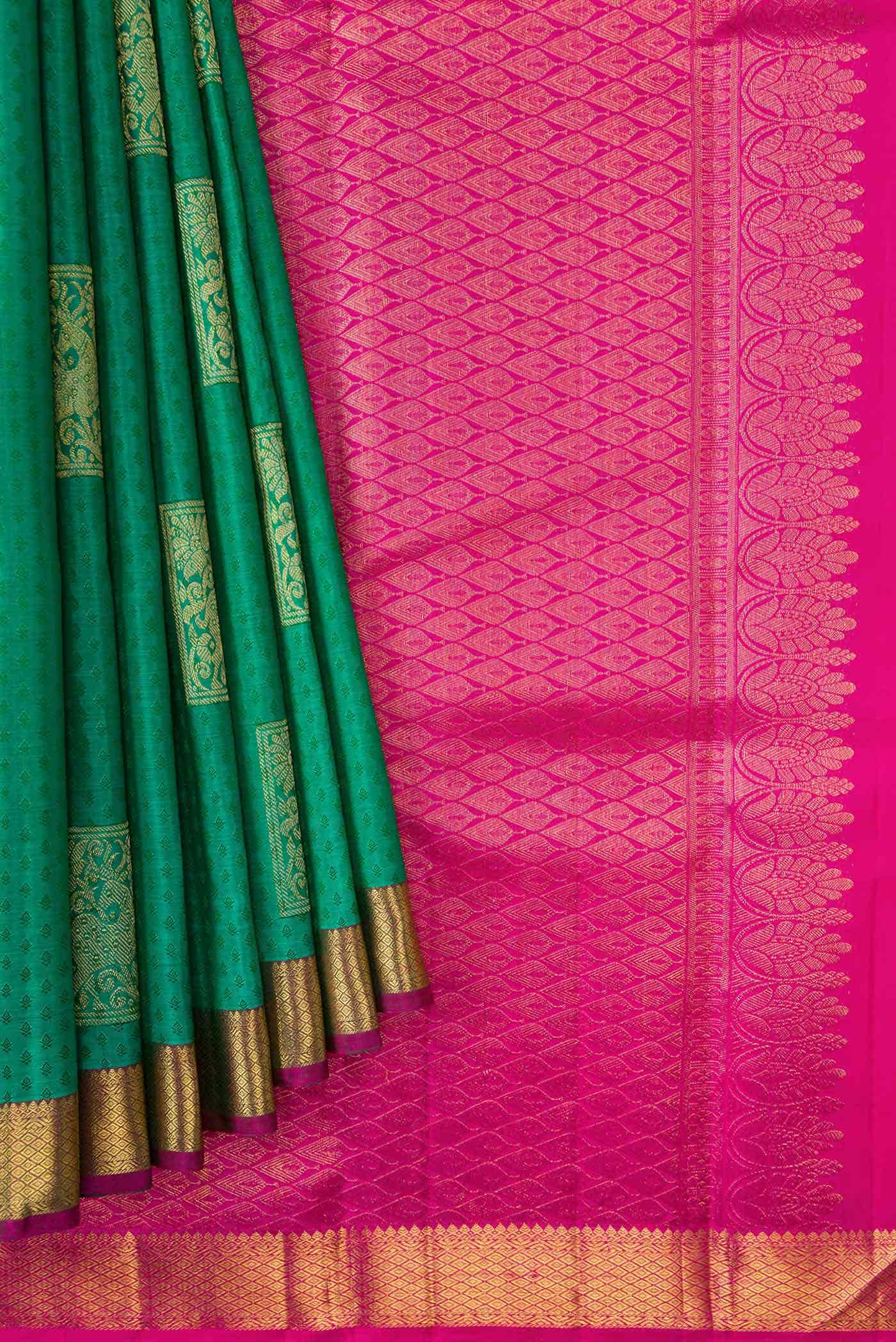 Pure Silk Pure Zari Green Kanchipuram Saree