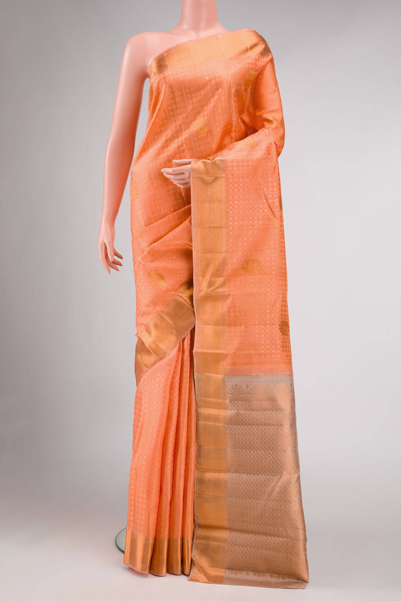 Golden Peach Kanchipuram Silk Saree