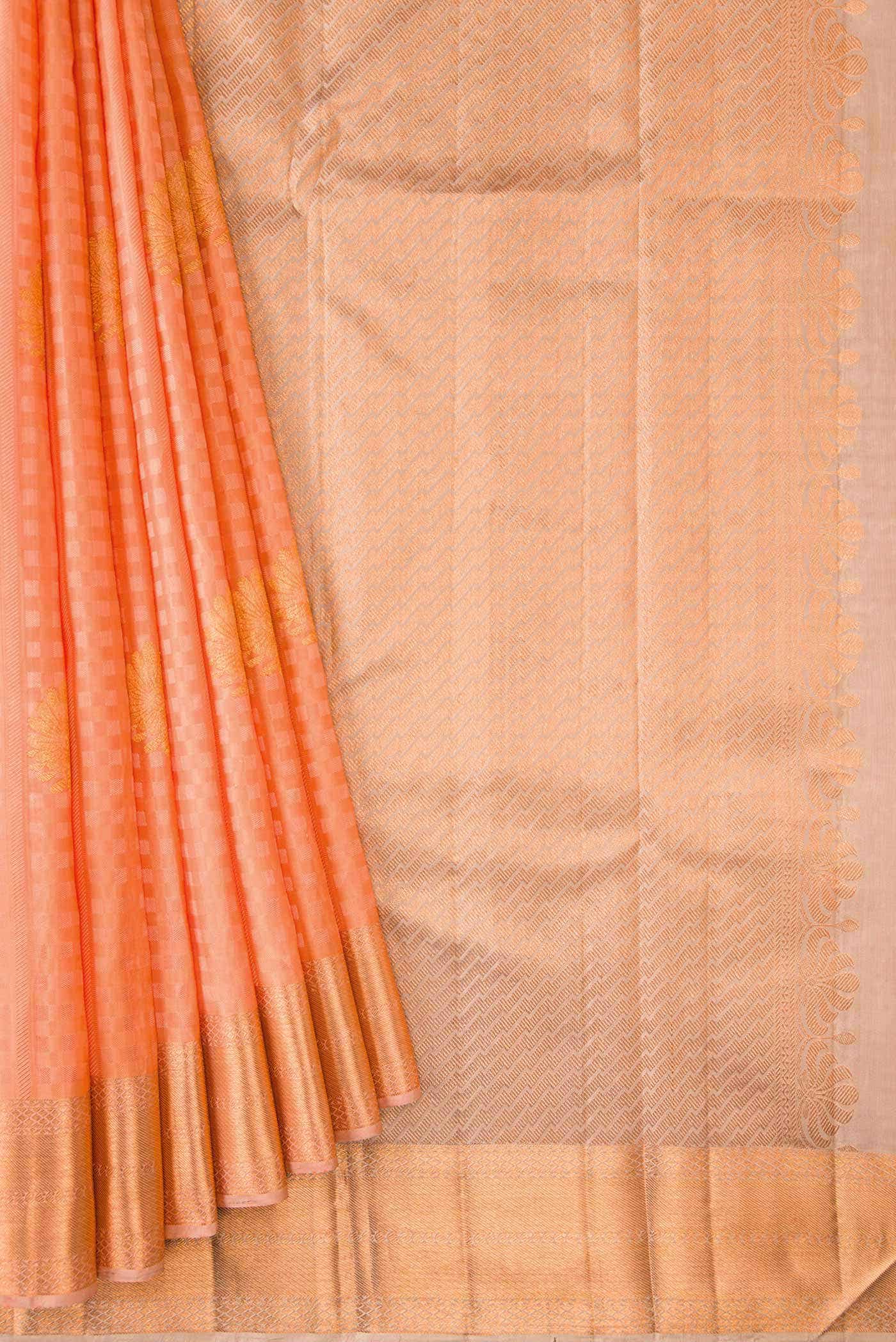 Golden Peach Kanchipuram Silk Saree
