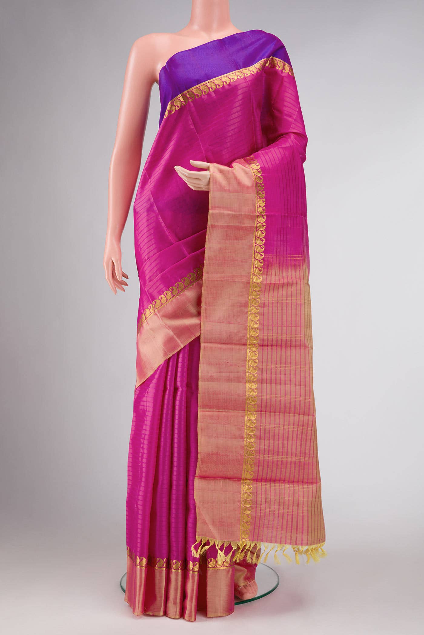 Pink Dual Tone Kanchipuram Silk Saree