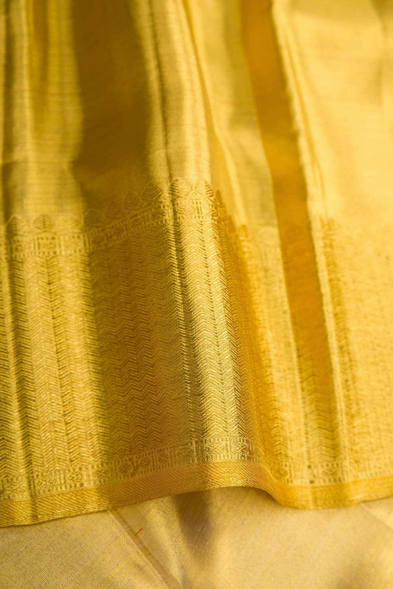 Pure Silk Pure Zari Gold Dual Tone Kanchipuram Tissue Saree