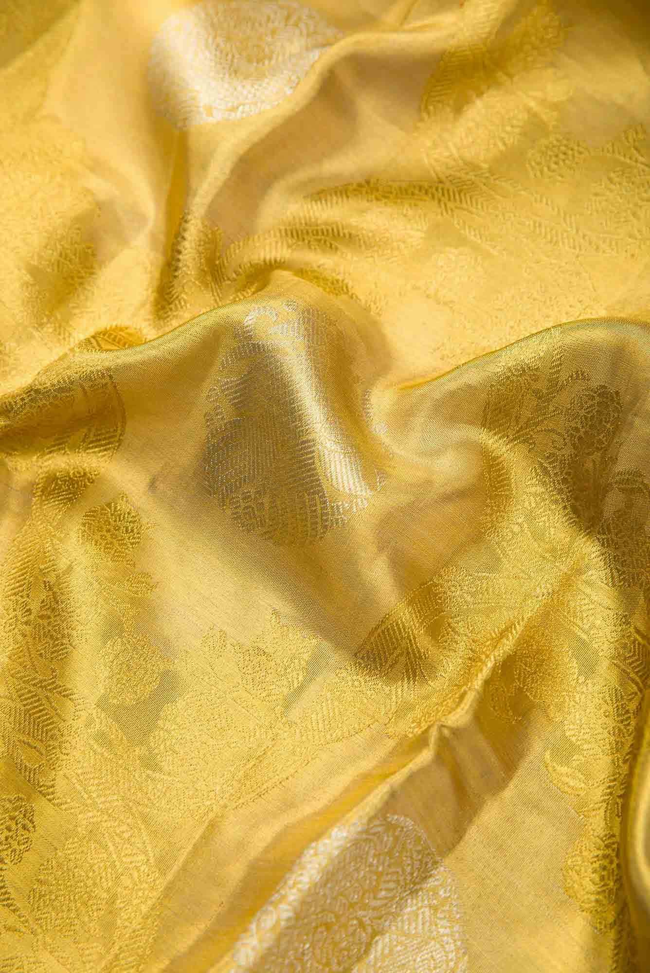 Pure Silk Pure Zari Gold Dual Tone Kanchipuram Tissue Saree