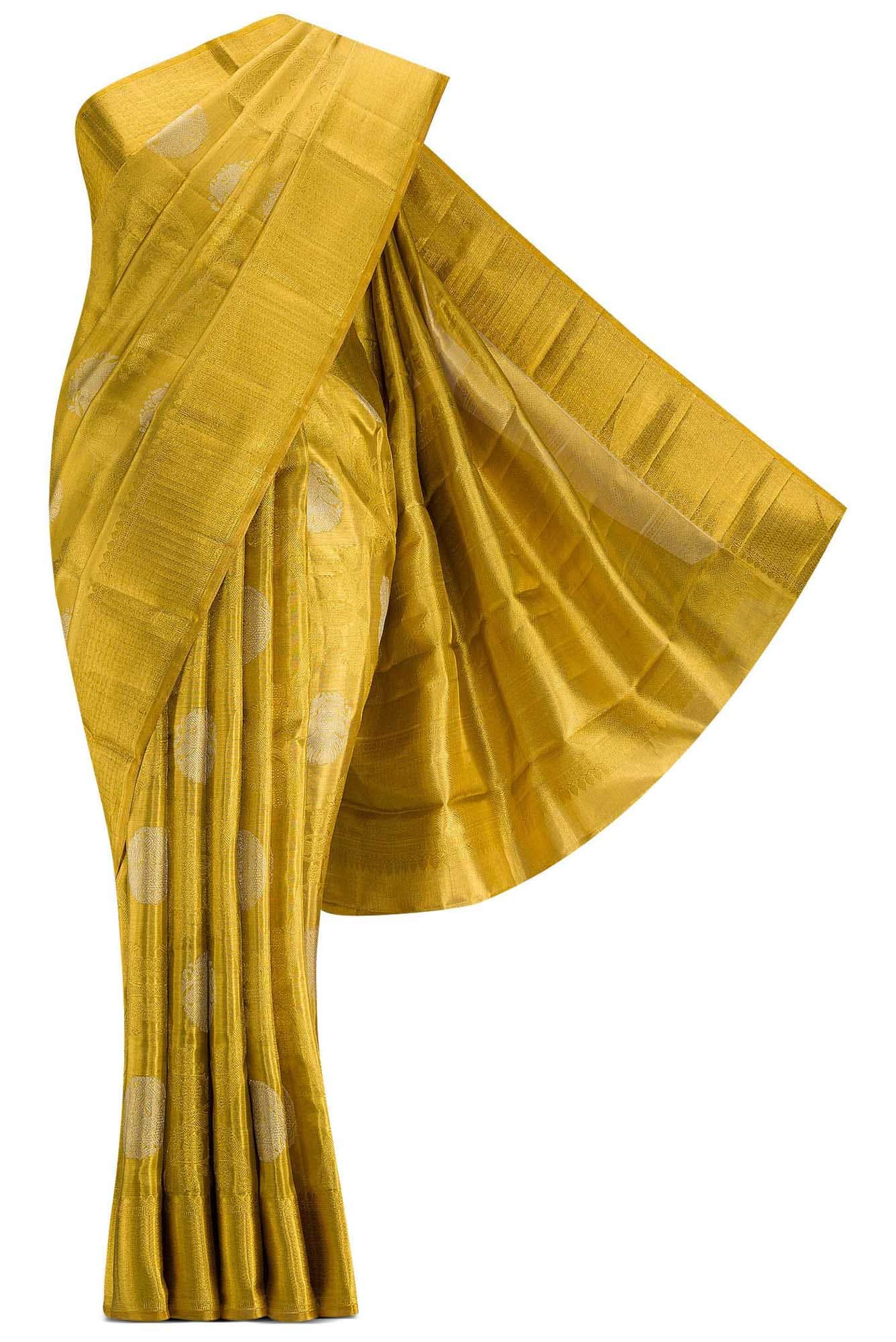Pure Silk Pure Zari Gold Dual Tone Kanchipuram Tissue Saree