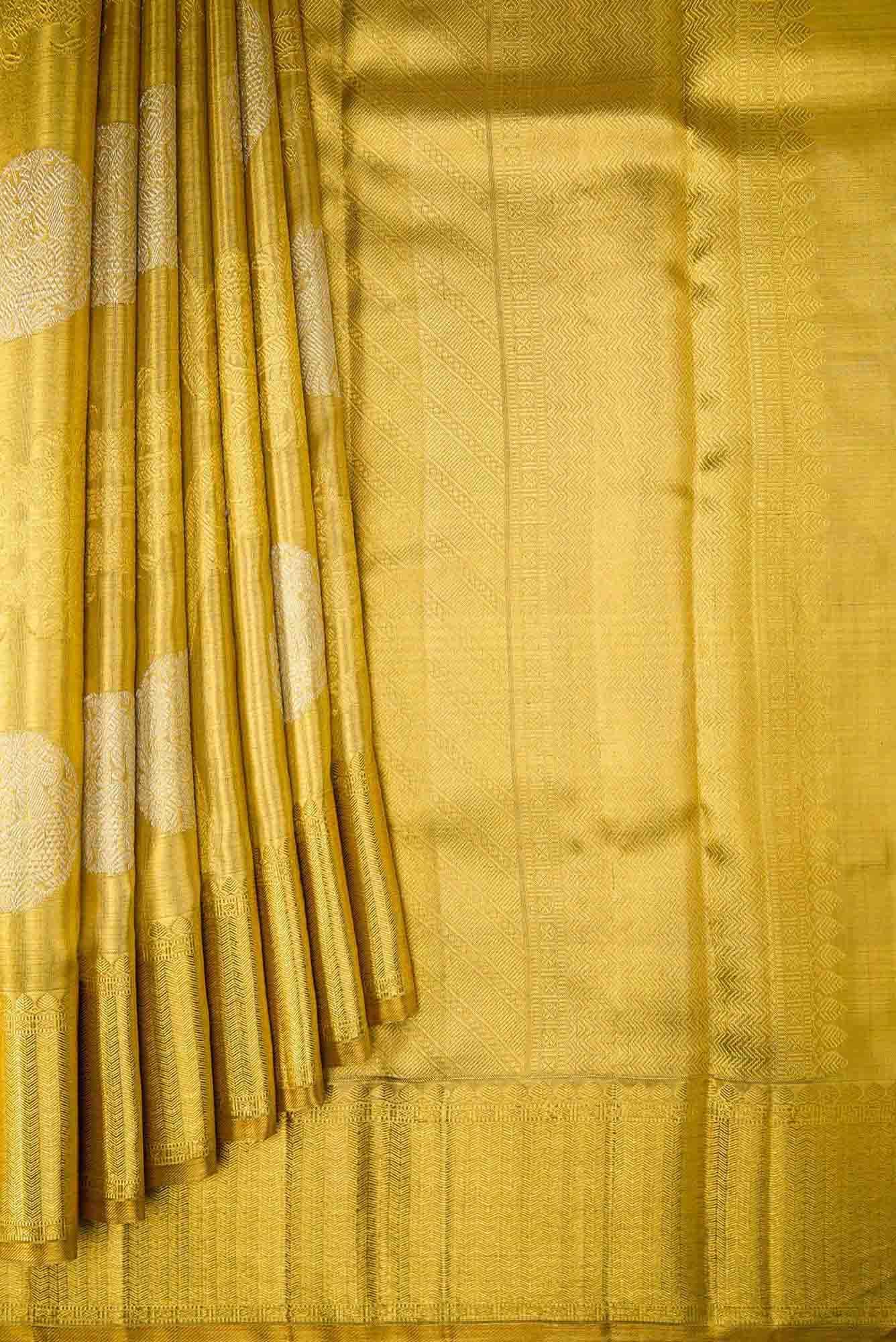 Pure Silk Pure Zari Gold Dual Tone Kanchipuram Tissue Saree