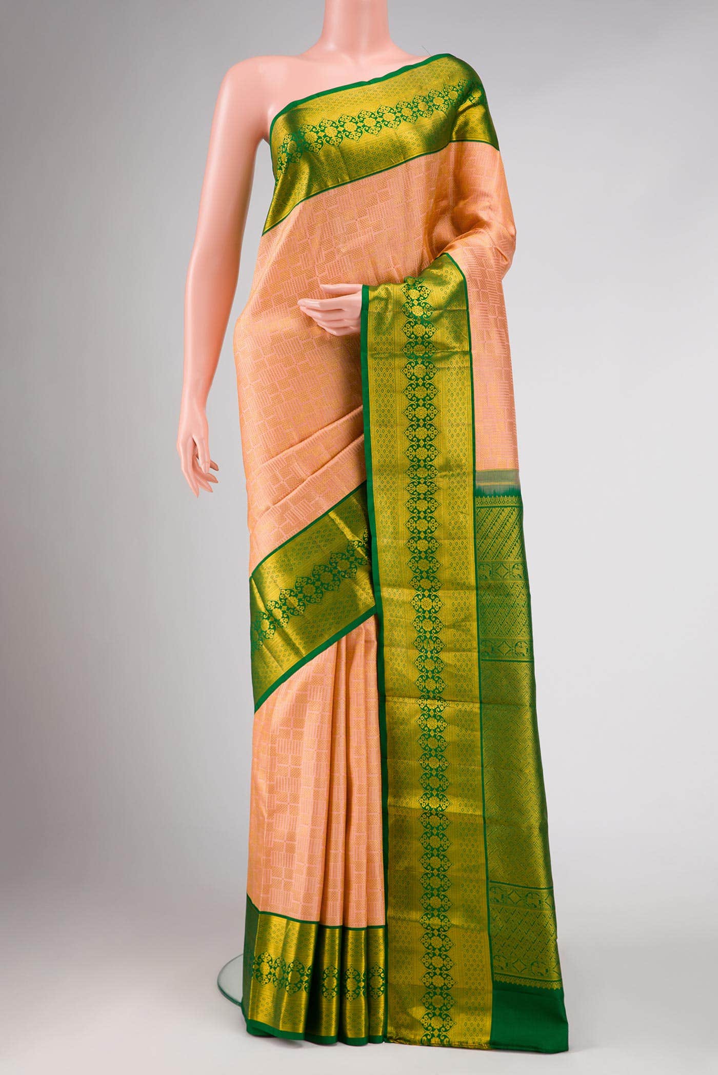 Peach Dual Tone Kanchipuram Silk Saree