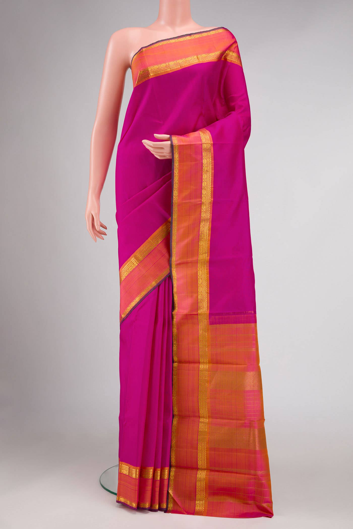 Pure Silk Pure Zari Pink Dual Tone Kanchipuram Saree