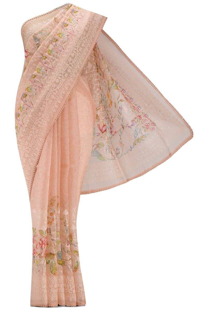 Peach Dual Tone Organza Silk Saree