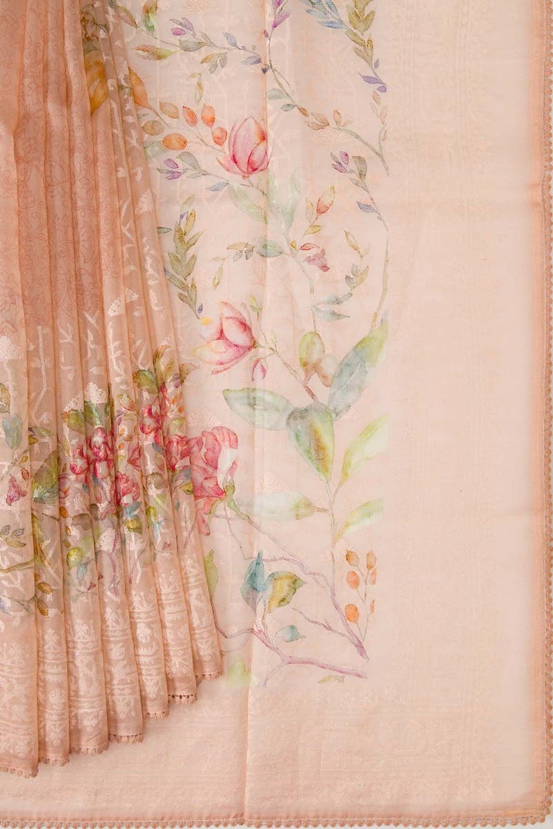 Peach Dual Tone Organza Silk Saree