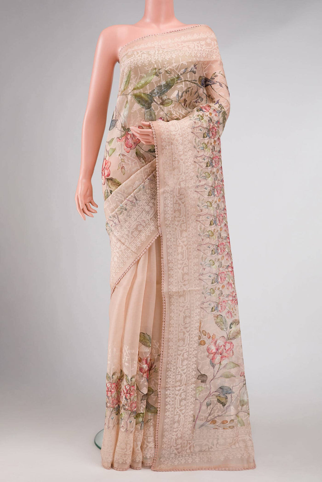 Golden Peach Organza Silk Saree