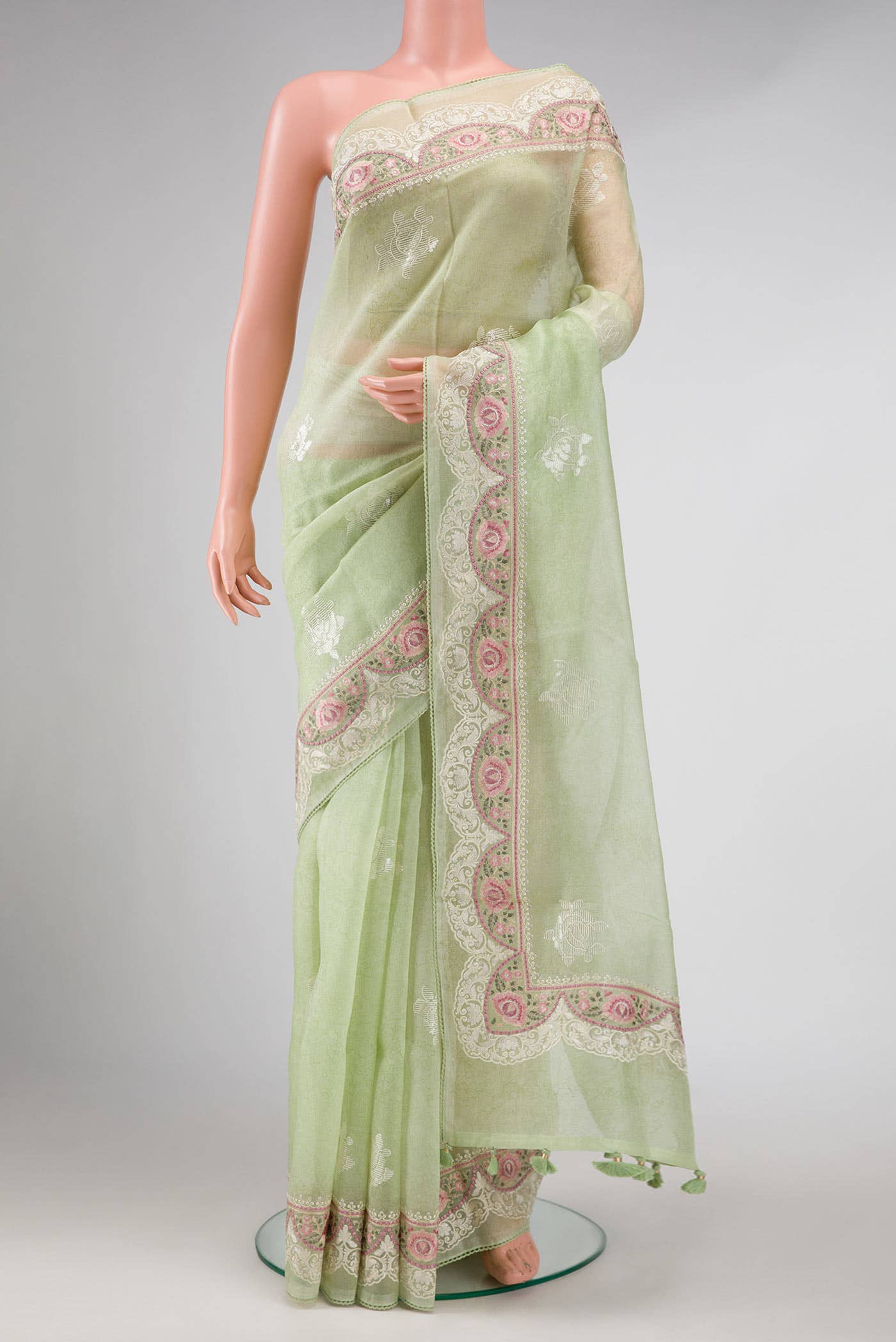 Pista Green Organza Silk Saree