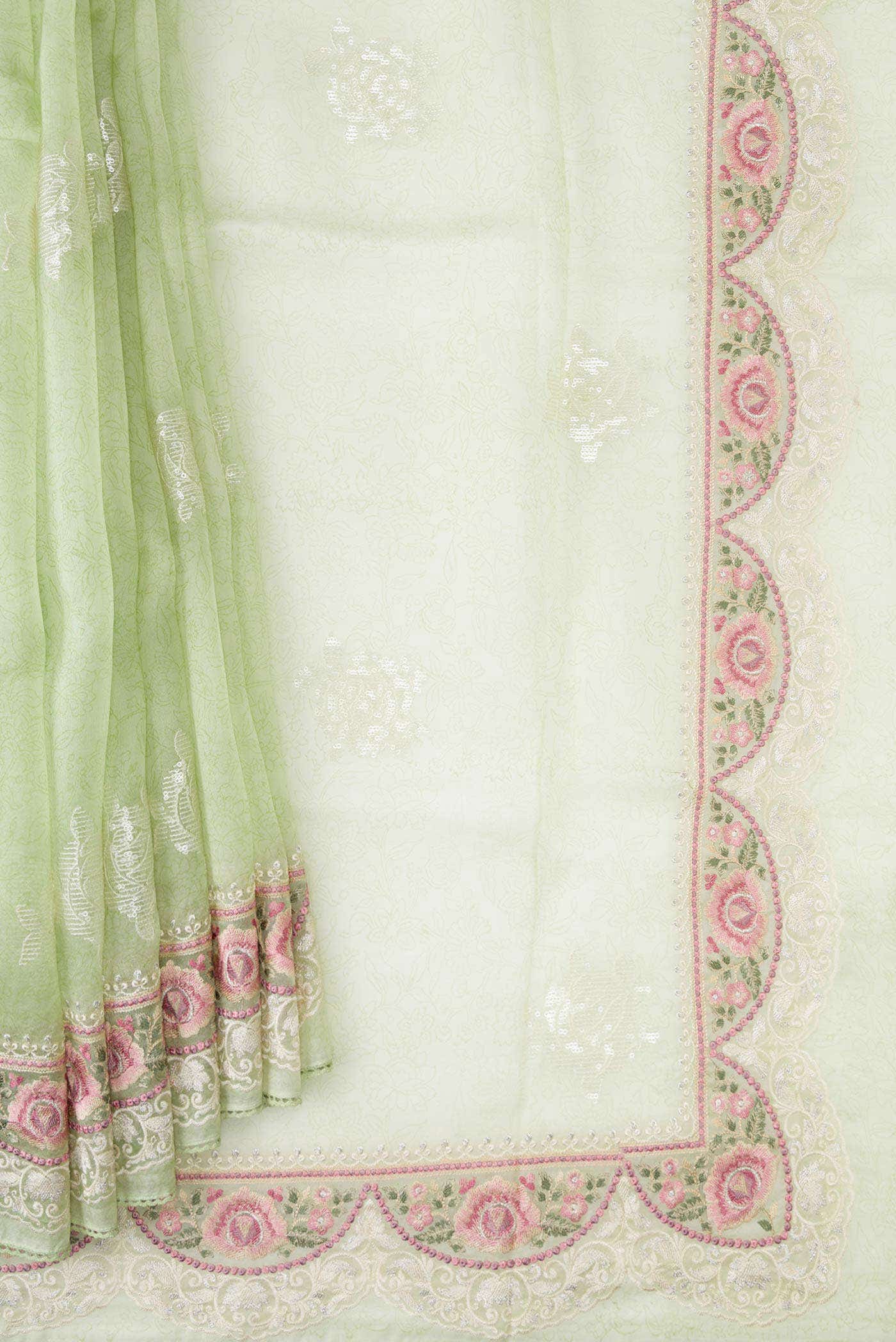 Pista Green Organza Silk Saree