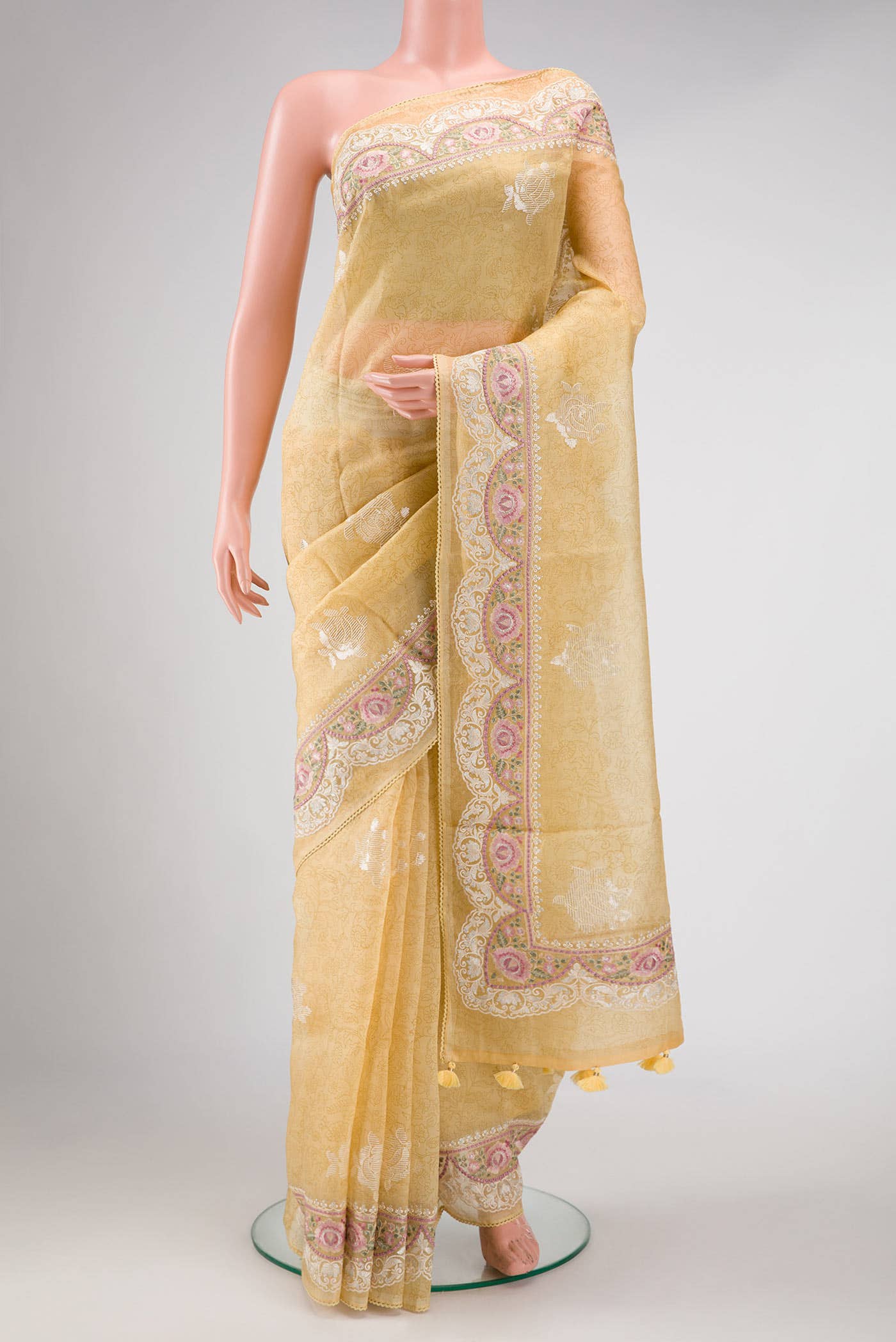 Yellow Organza Silk Saree