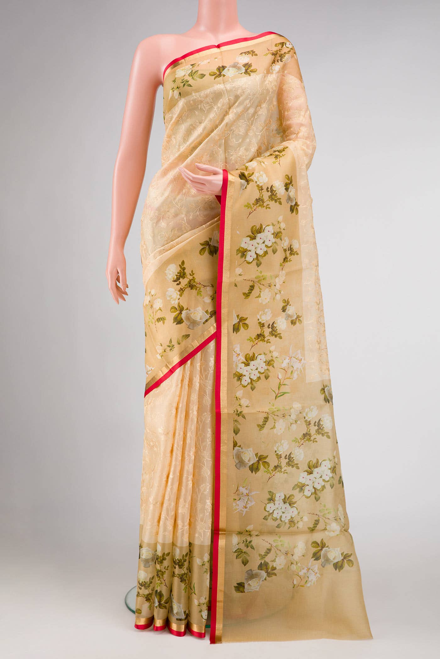 Beige Organza Silk Saree
