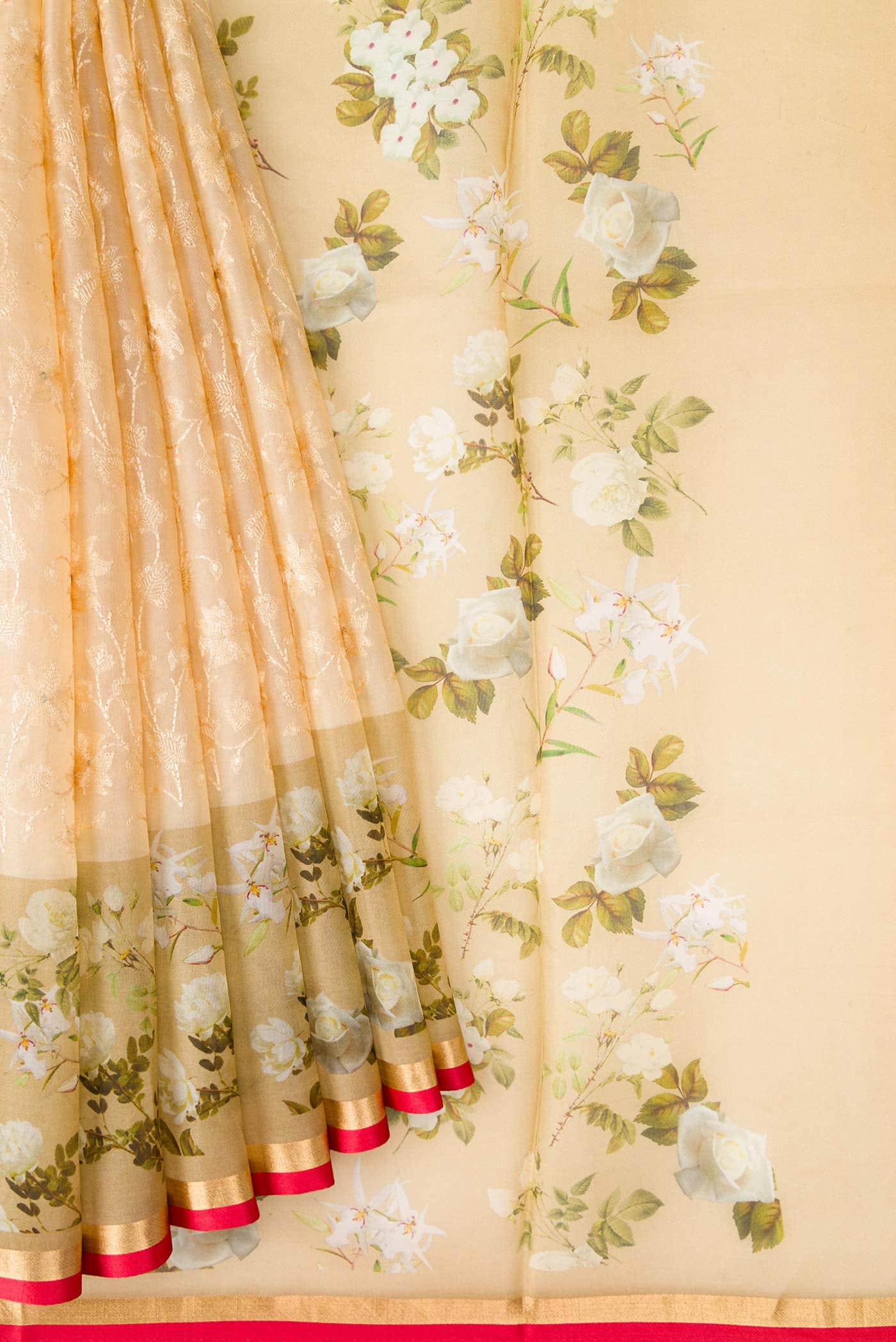 Beige Organza Silk Saree