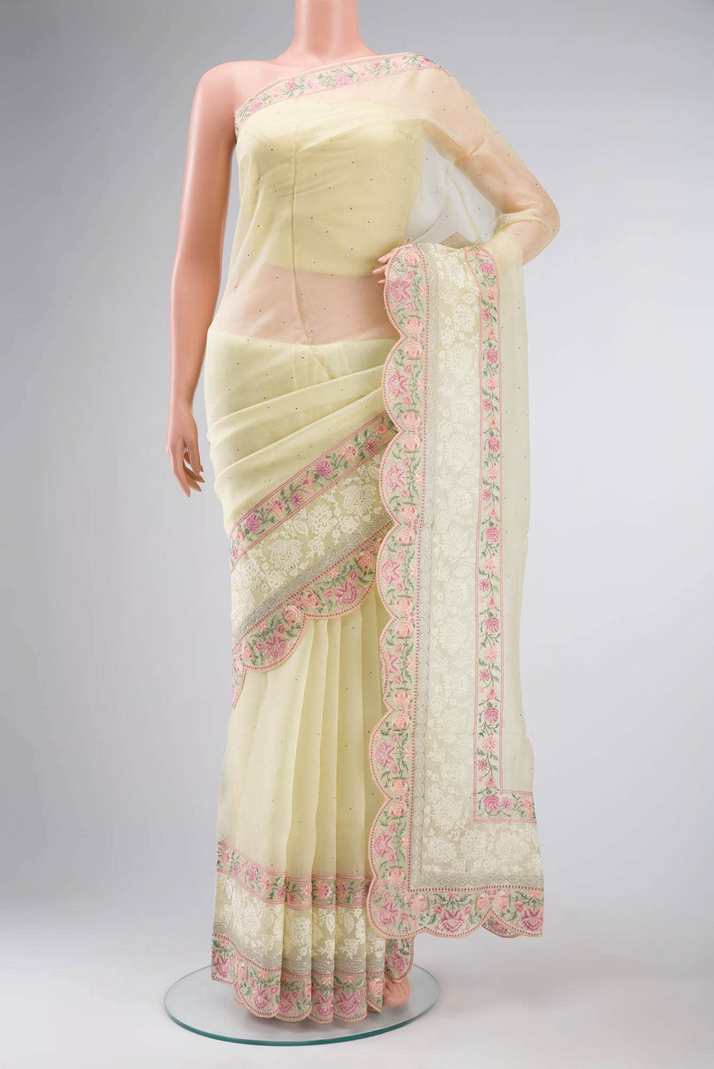 Yellow Organza Silk Saree