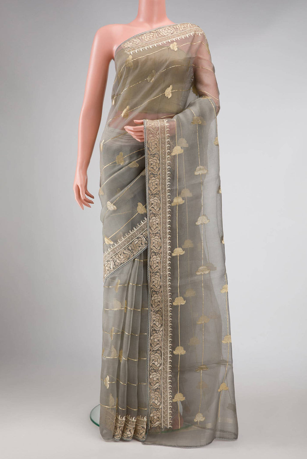 Grey Organza Silk Saree