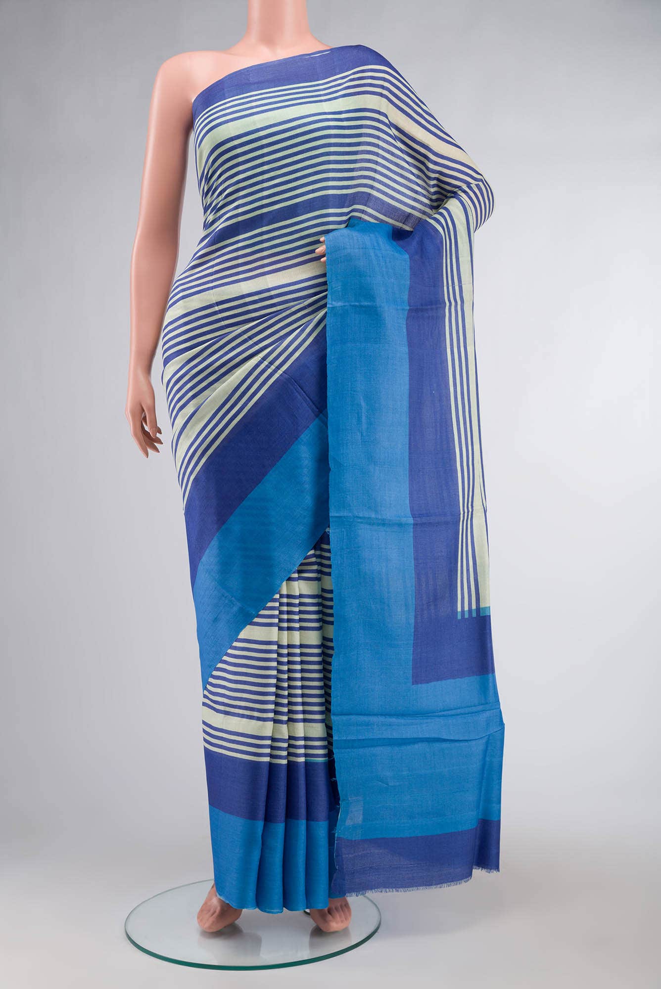 Blue Tussar Silk Saree