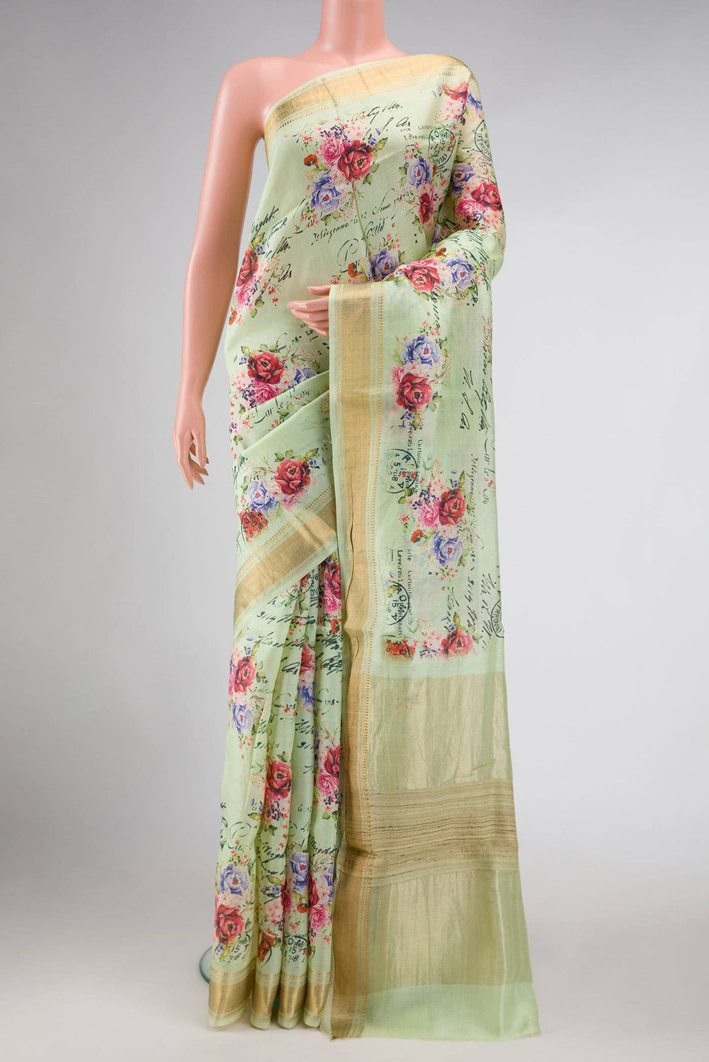 Light Green Tussar Silk Saree