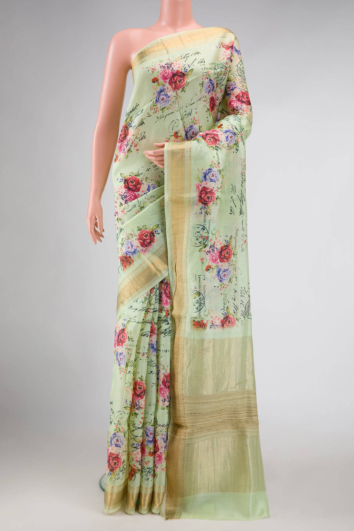 Light Green Tussar Silk Saree