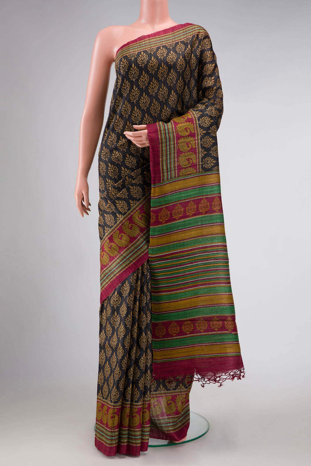 Black Jute Silk Saree